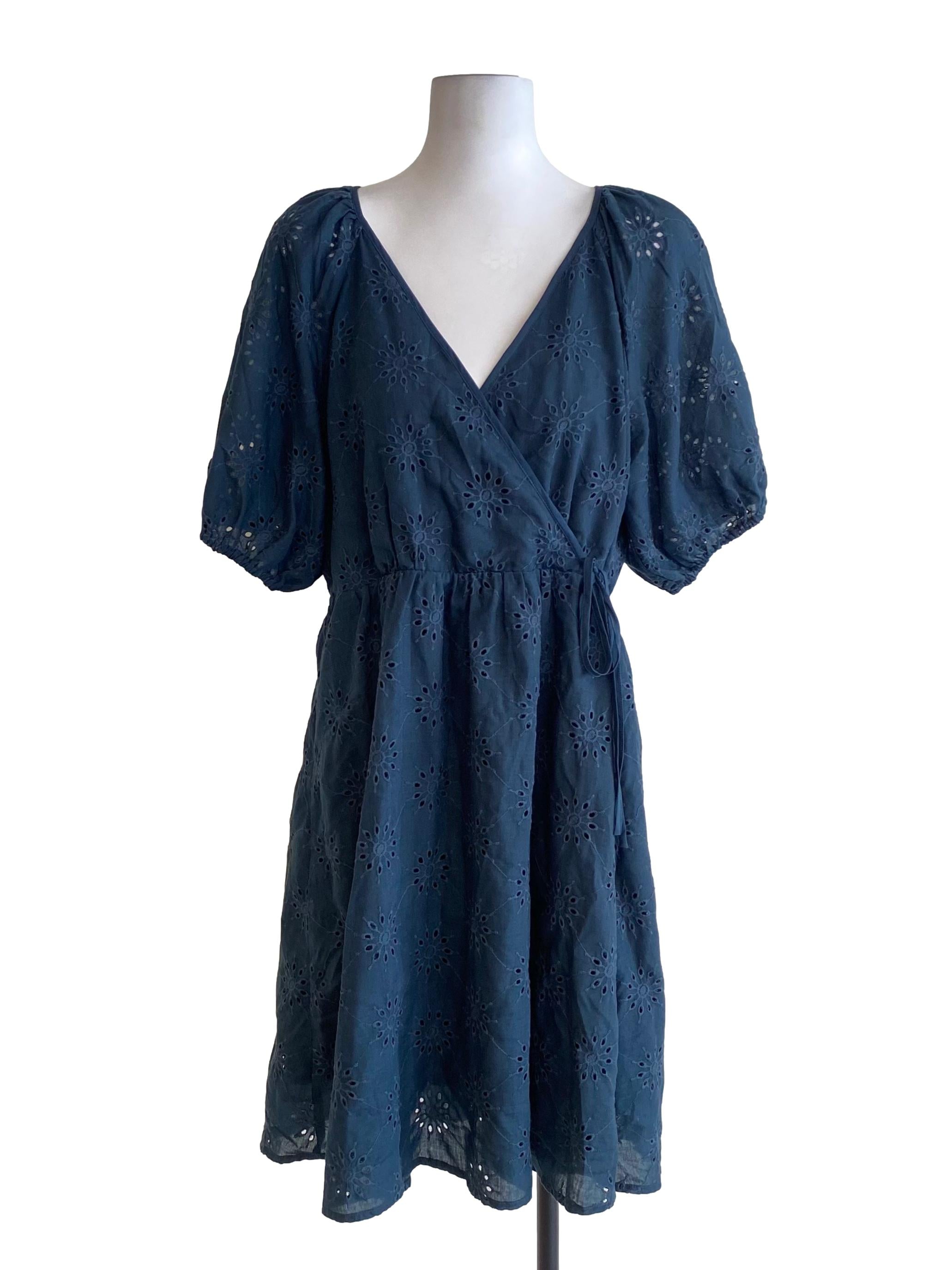 Peacock Blue Eyelet Wrap Dress