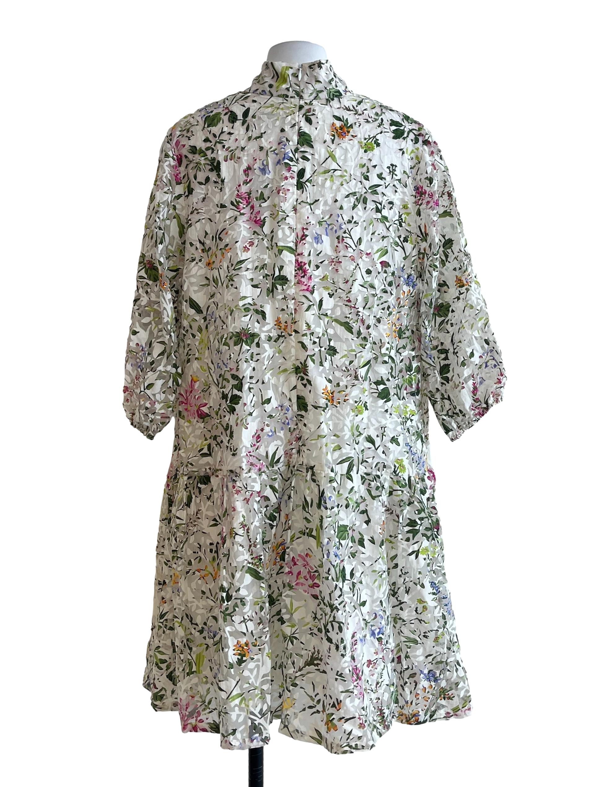Pear White Floral Lace Drop Waist Dress