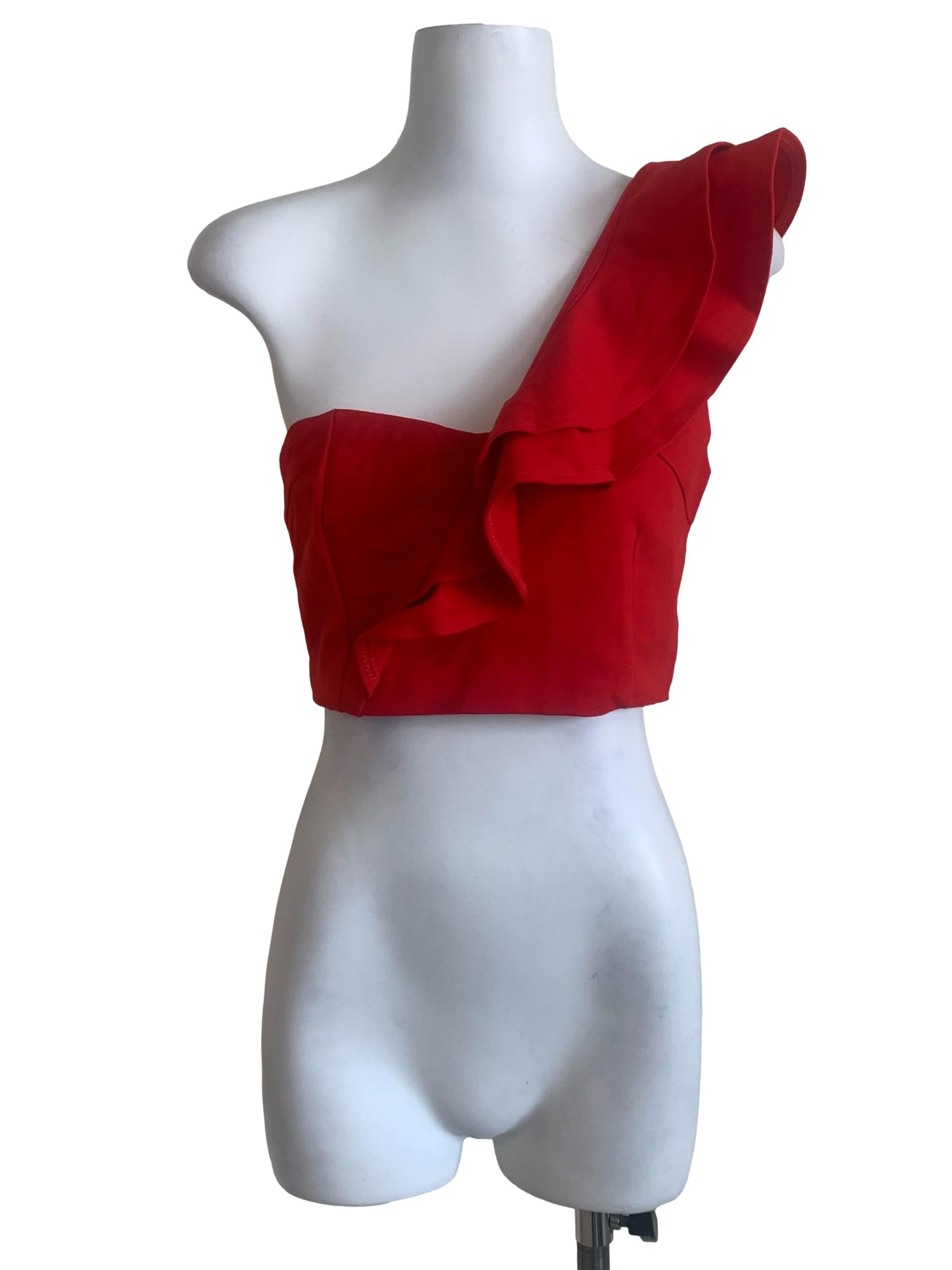 Blood Red Asymmetric Neck Top