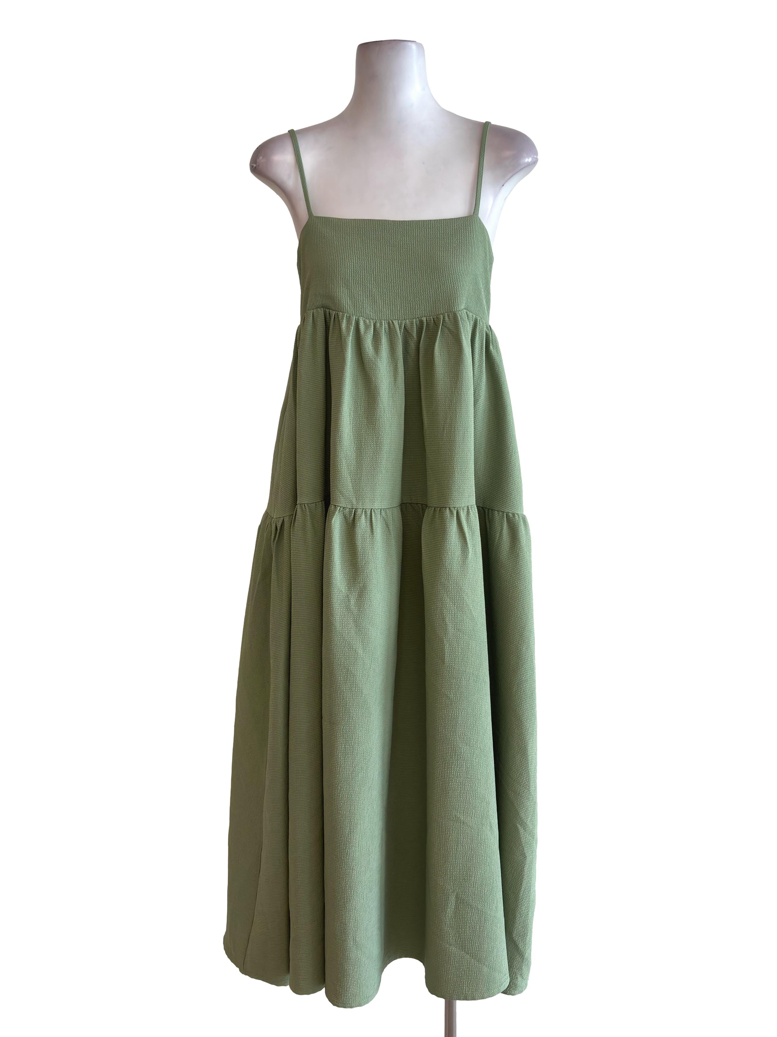 Green Square Neck Strappy Maxi Dress TTR