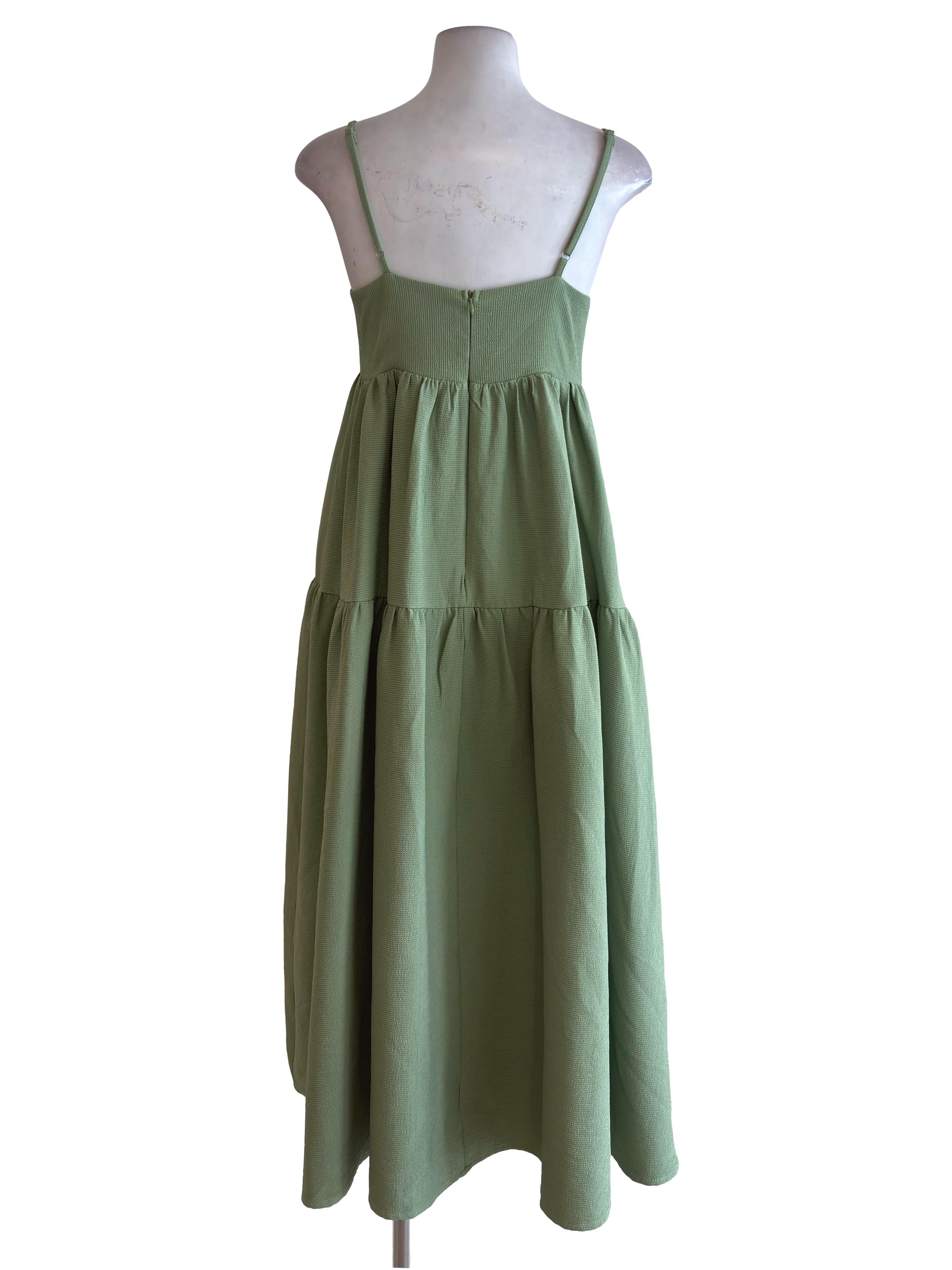 Green Square Neck Strappy Maxi Dress TTR