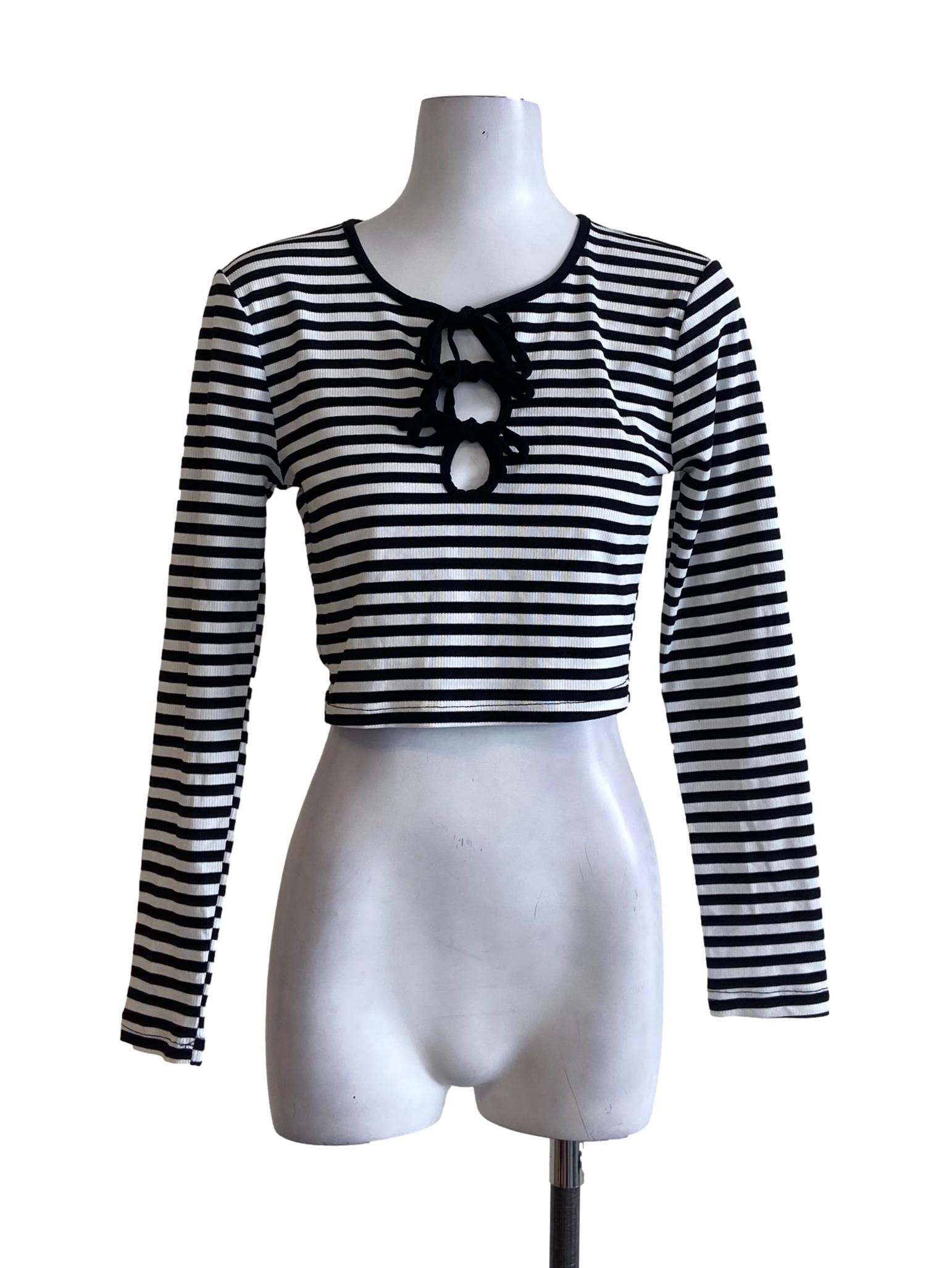 Black & White Stripe Crop Top
