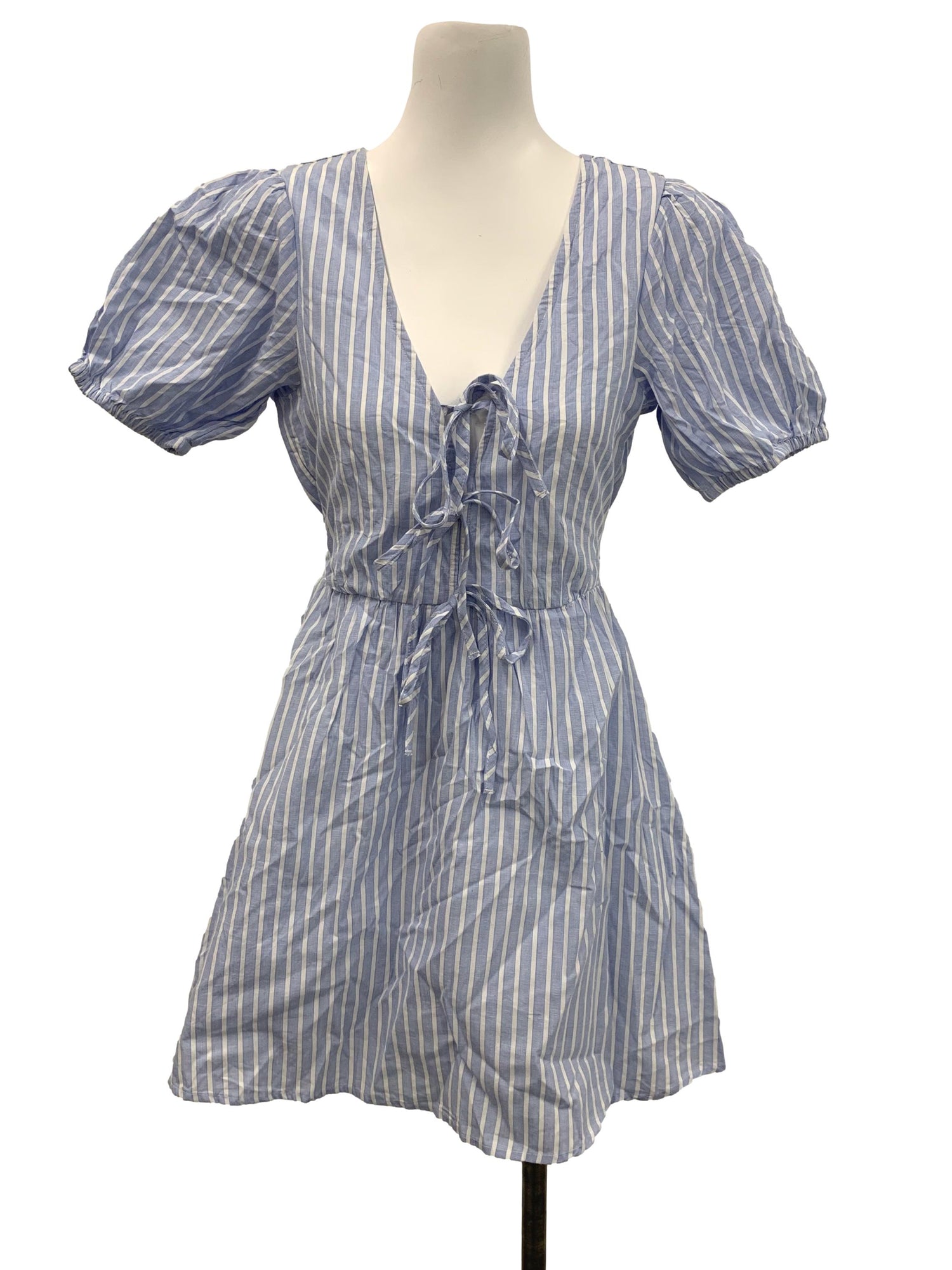 Cotton On Light Blue Candy Stripped Bow Dress | REFASH