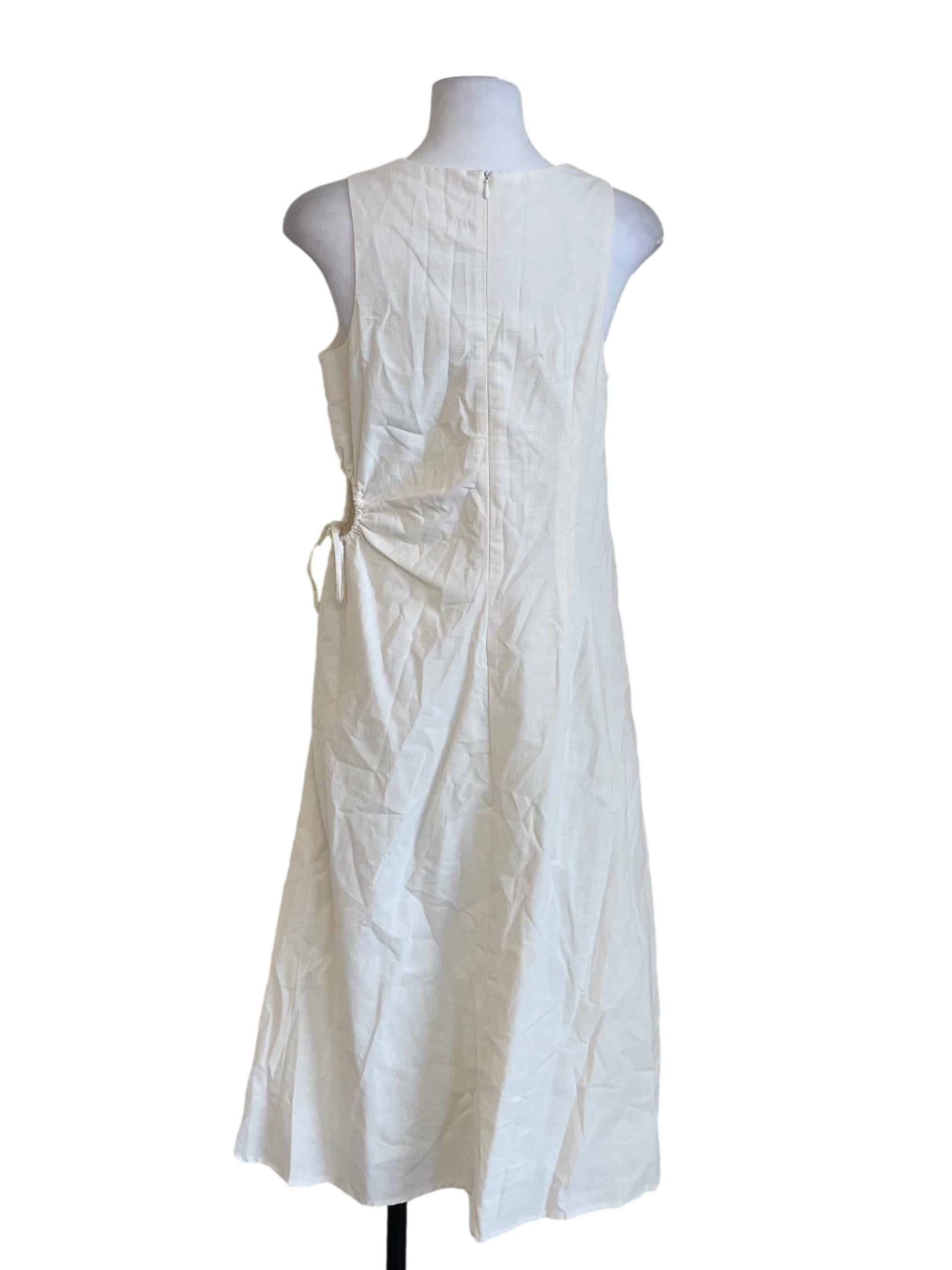 White Ruched Hollow Waist Dress