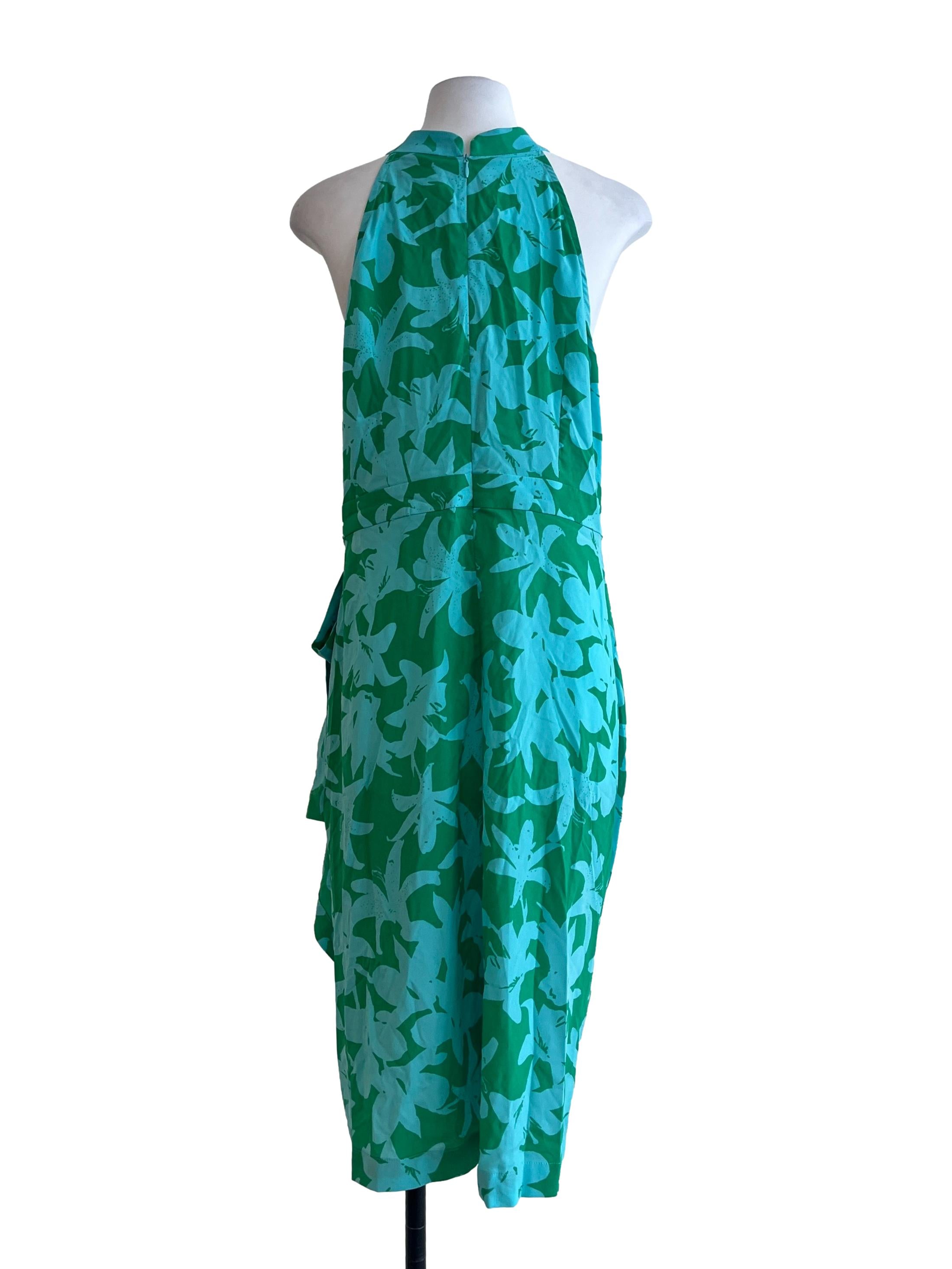 Kelly Green Floral Print Halter Sleeveless Dress