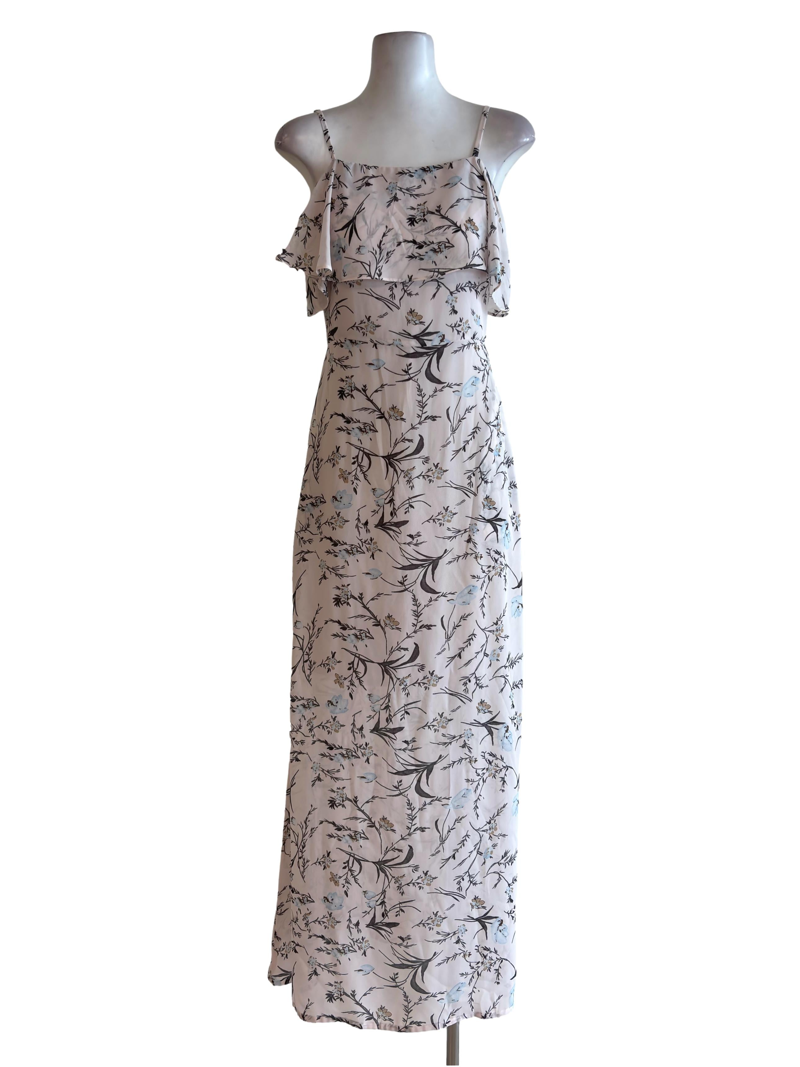 Light Pink Floral Ruffle Maxi Dress