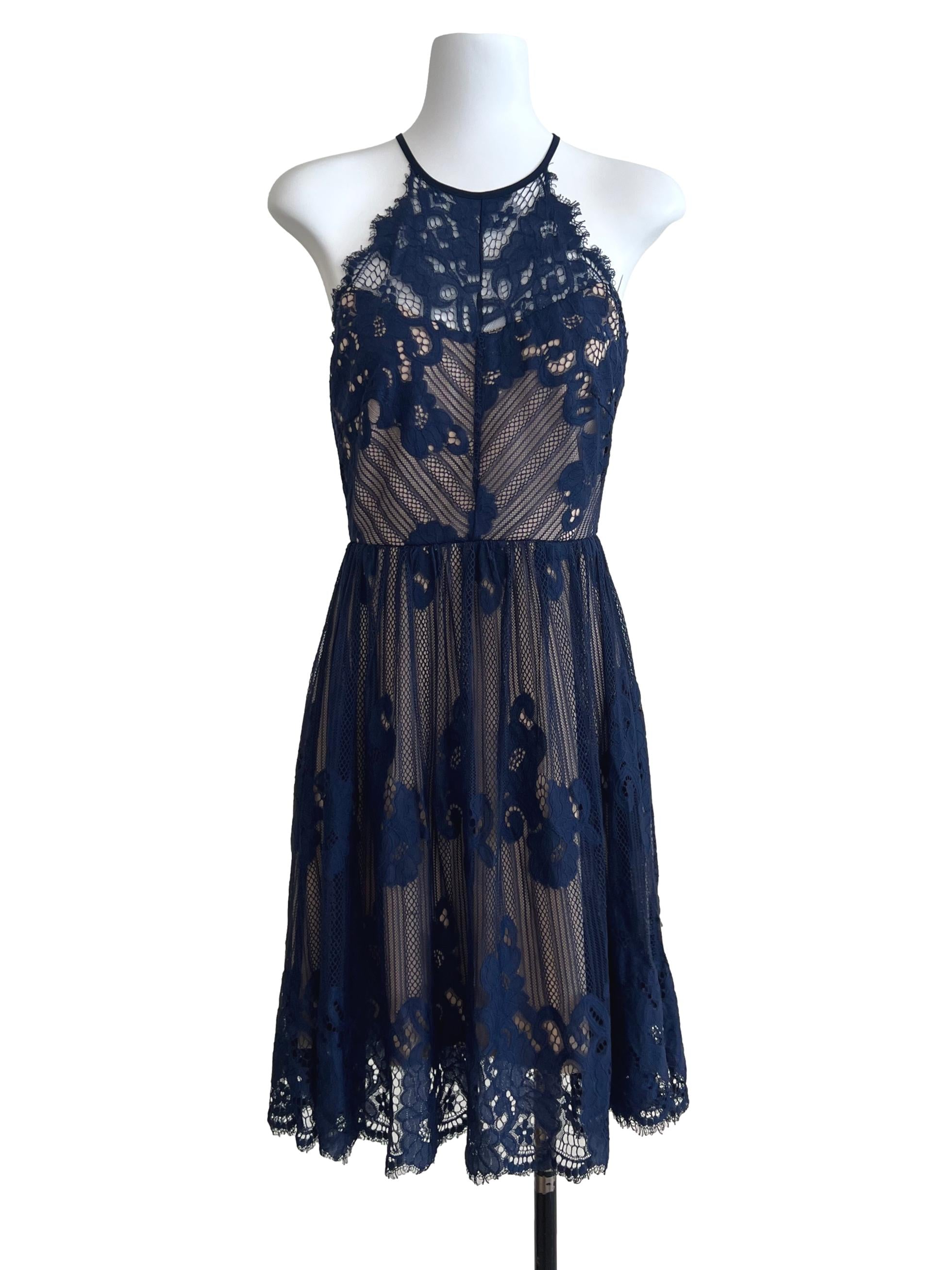 Blue Lace Halter Dress | REFASH