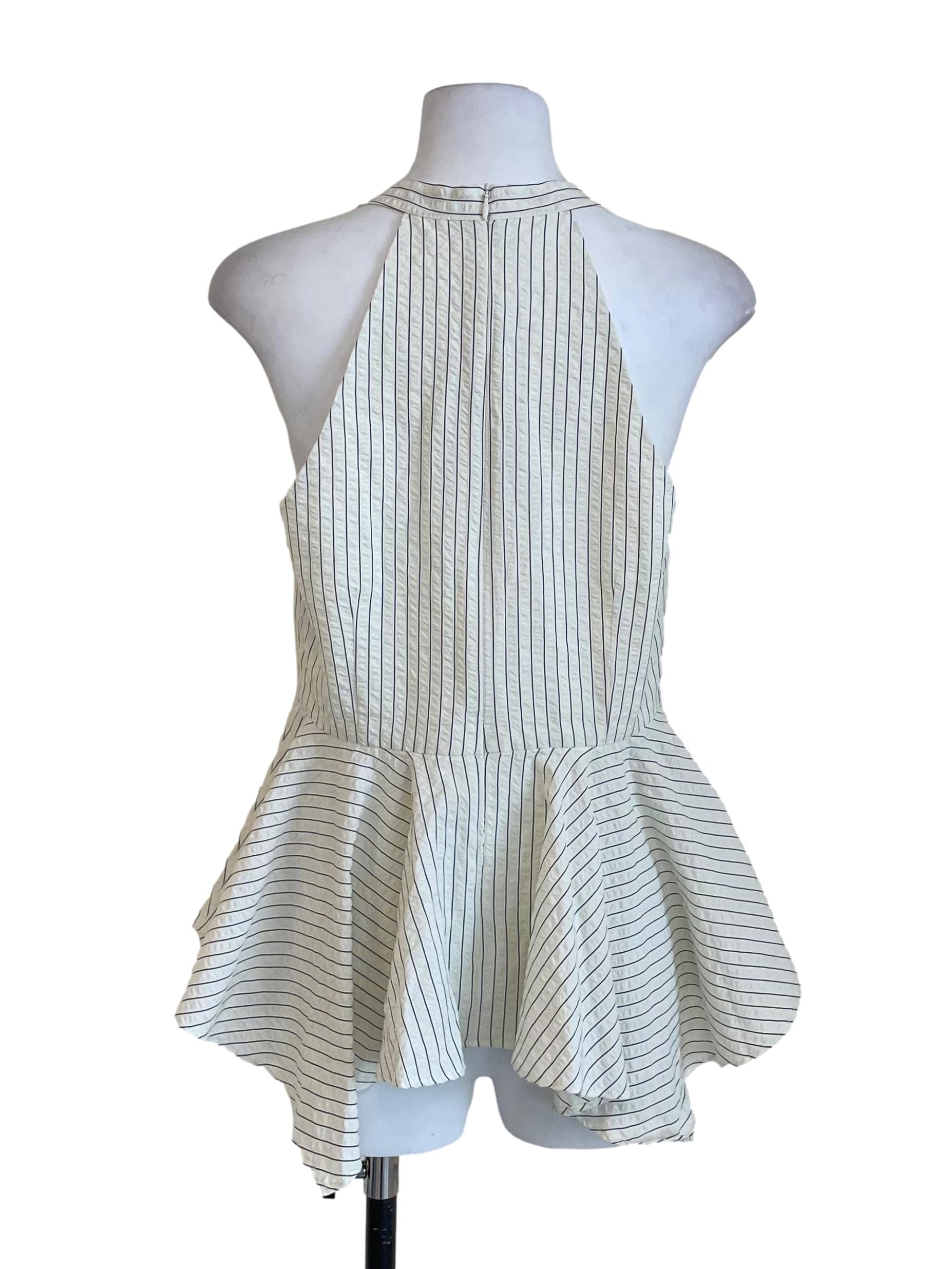 Chiffon White Chalk Stripe Peplum Top LB