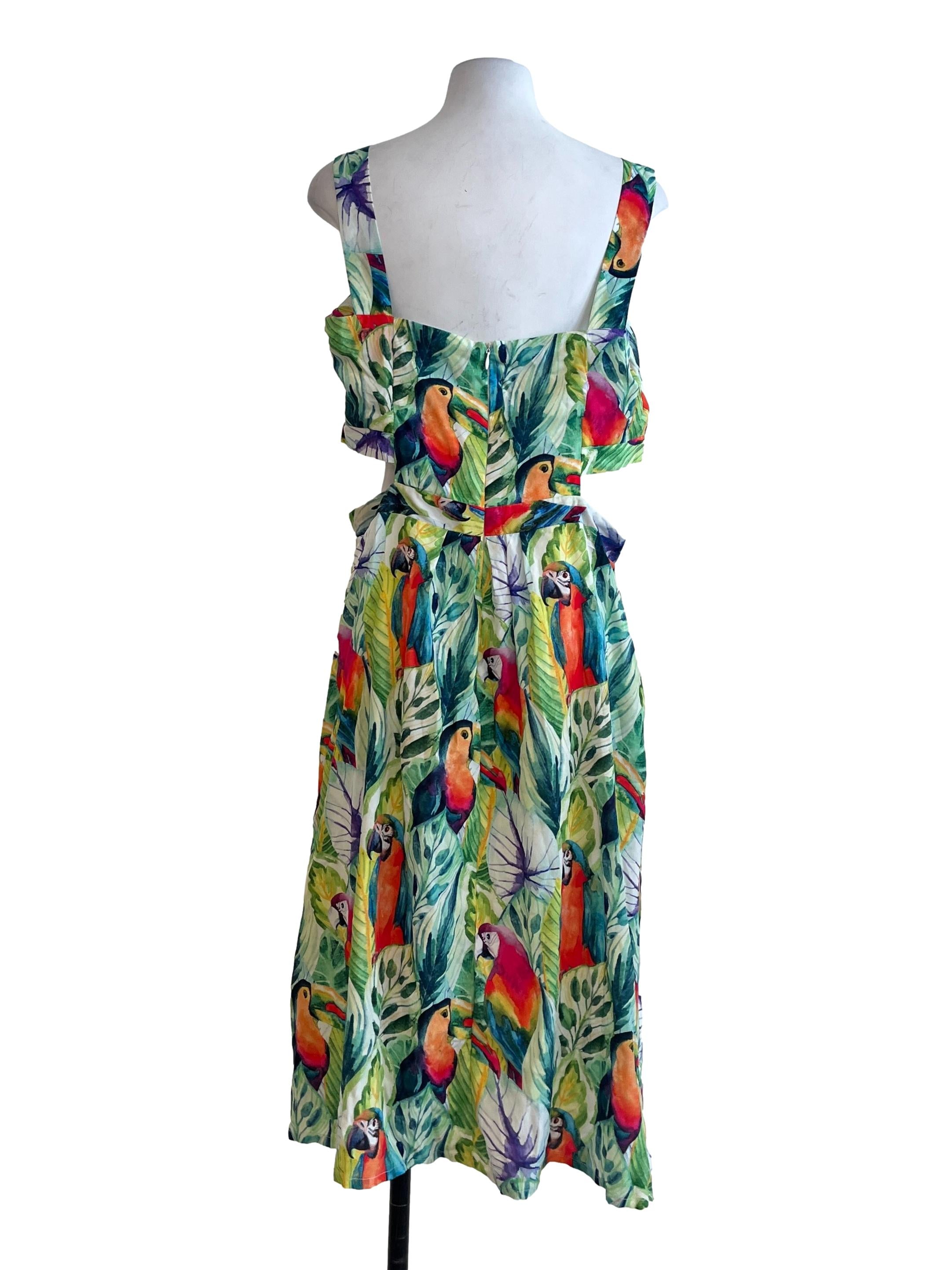 Emerald Green Floral Print A-Line Sleeveless Dress
