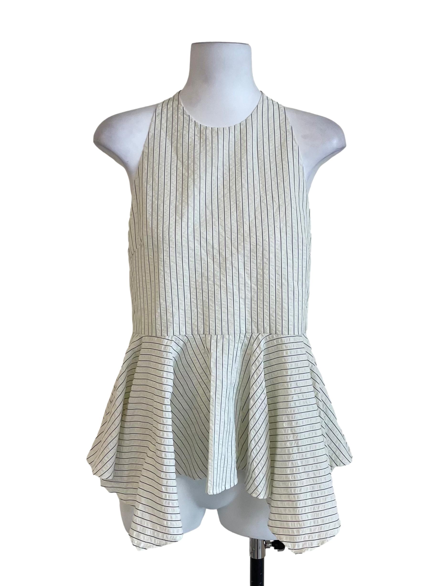 Chiffon White Chalk Stripe Peplum Top LB