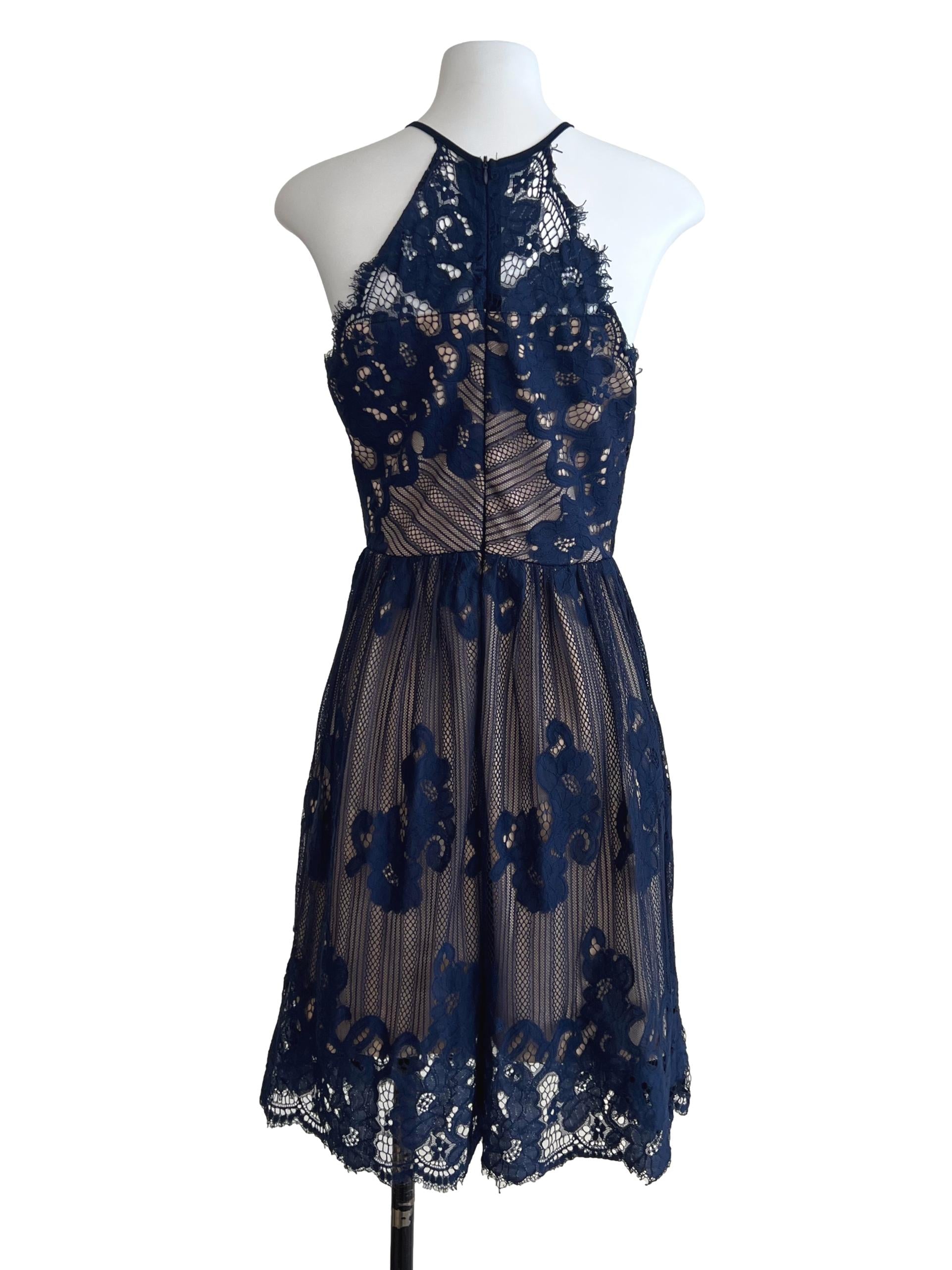 Blue Lace Halter Dress | REFASH