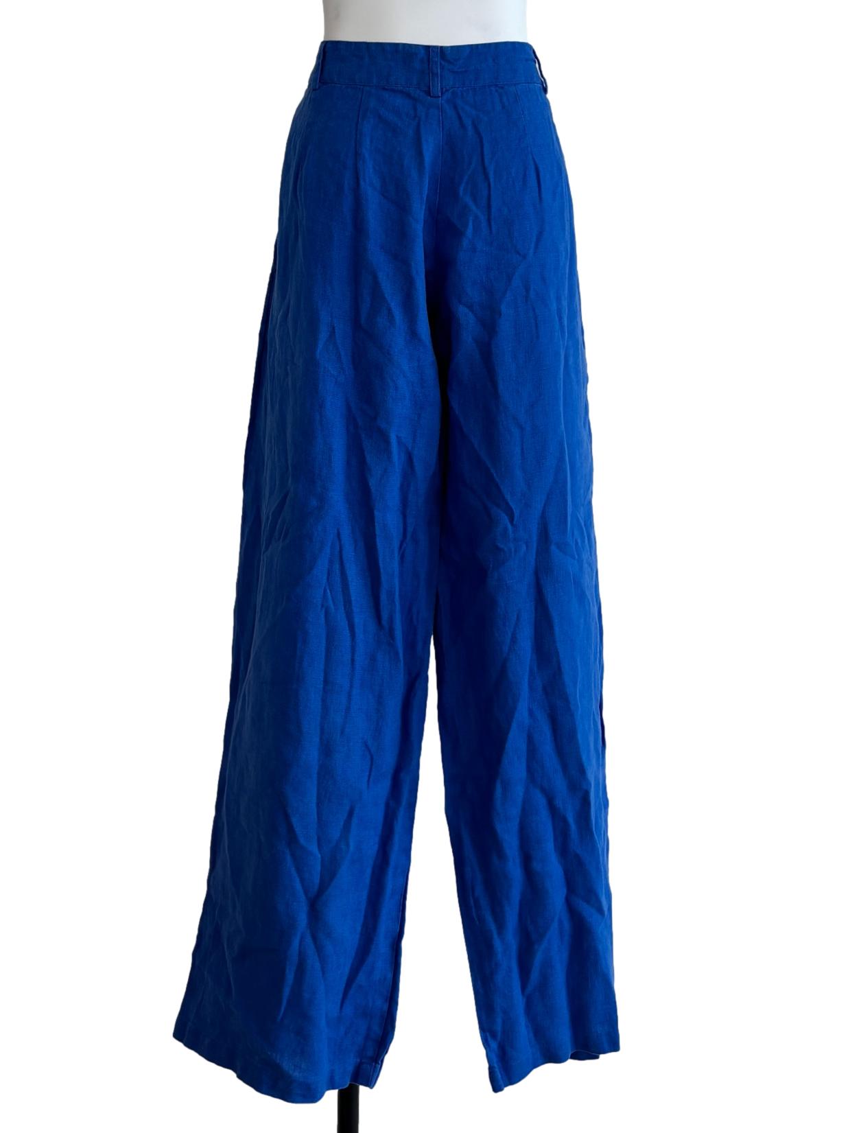 Blue Straight Linen Pants