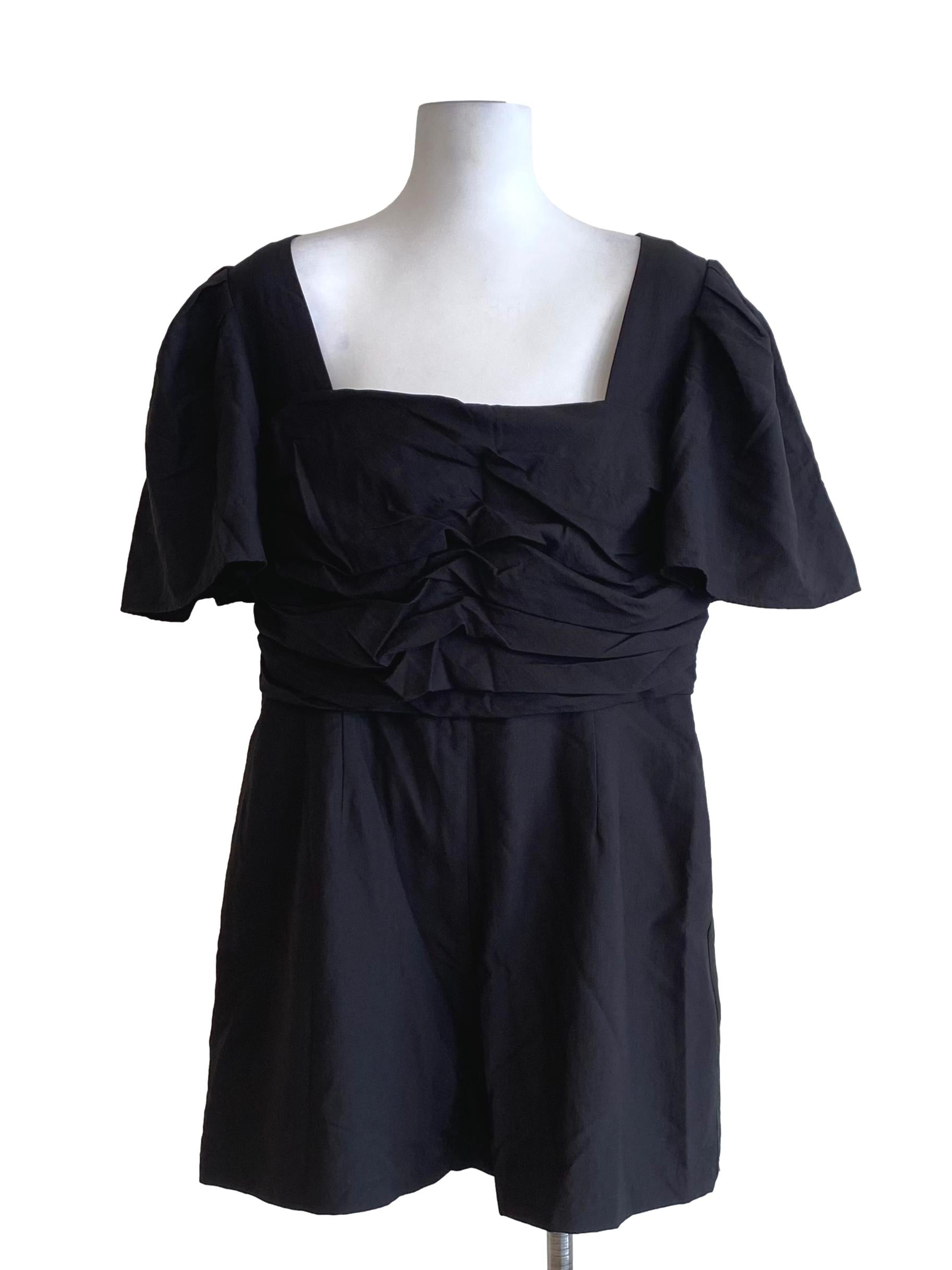 Jade Black Square Pleated Dress