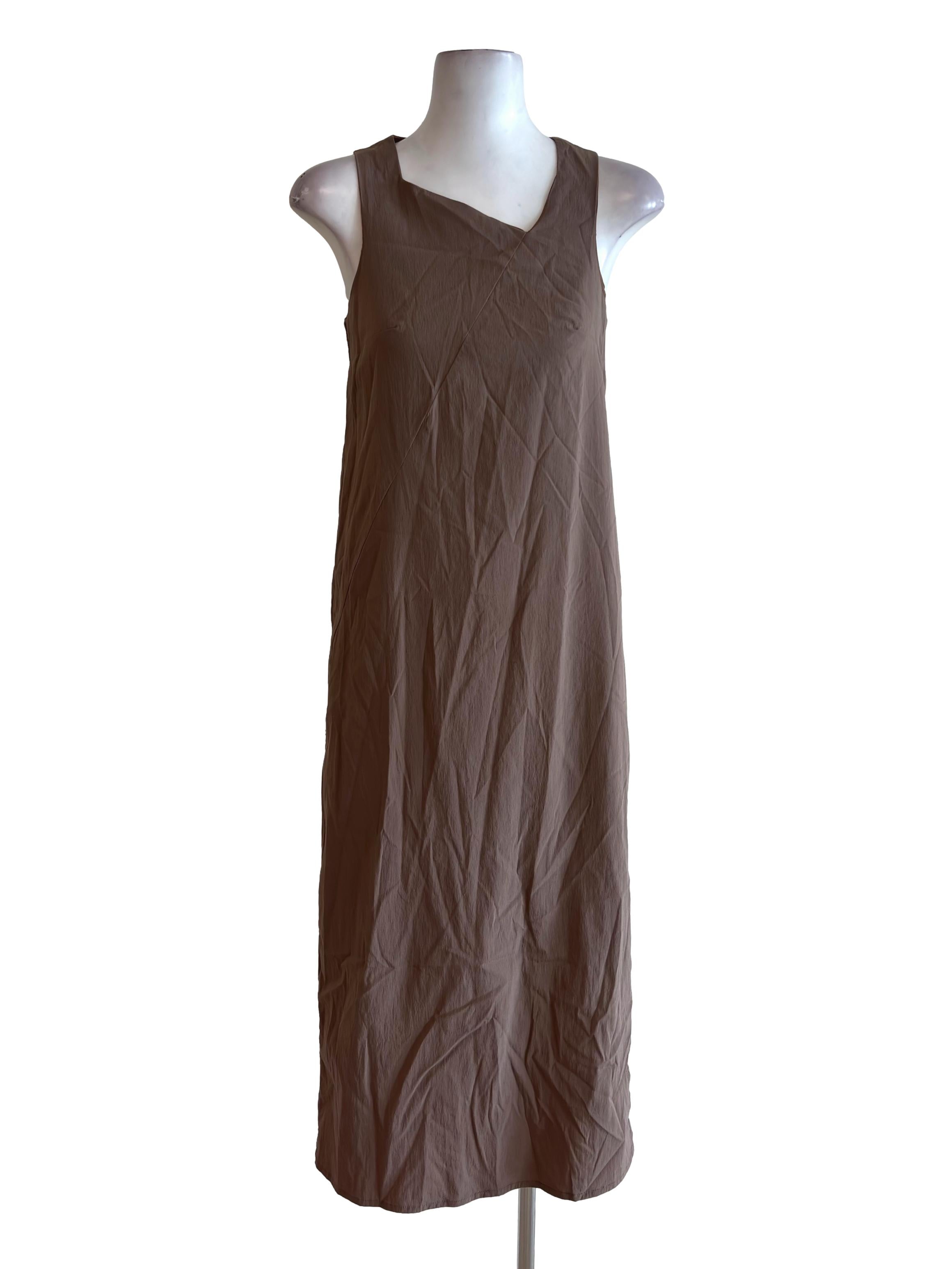 Tawny Brown Asymmetrical Neckline Shift Dress