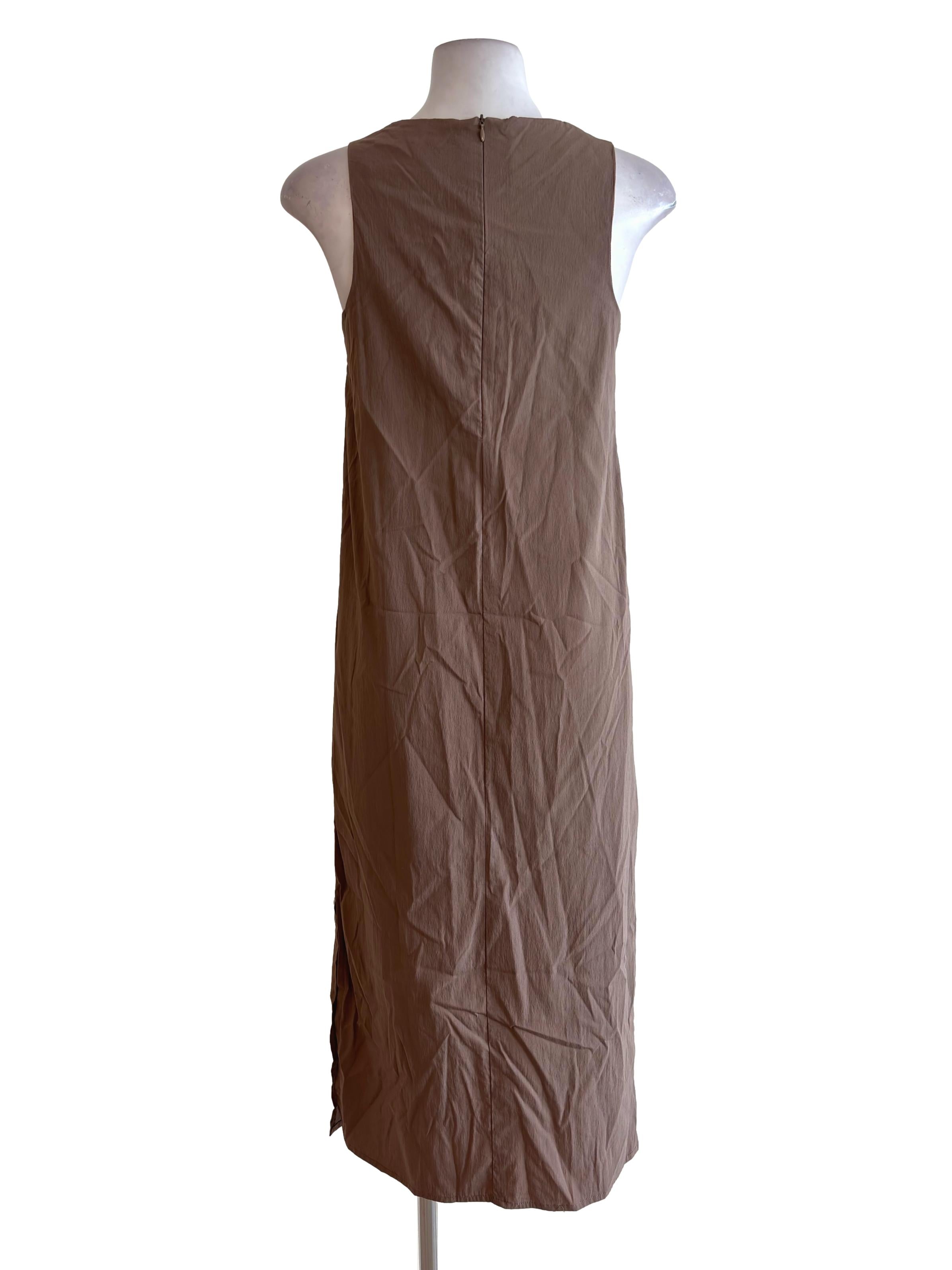 Tawny Brown Asymmetrical Neckline Shift Dress