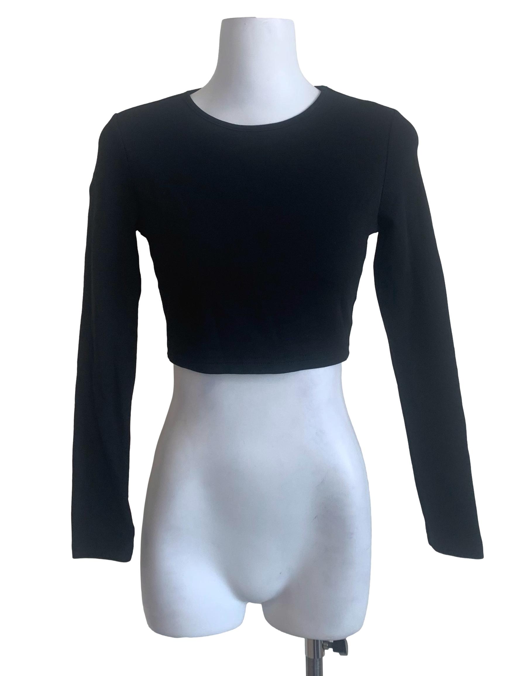 Crow Black Round Neck Crop Top