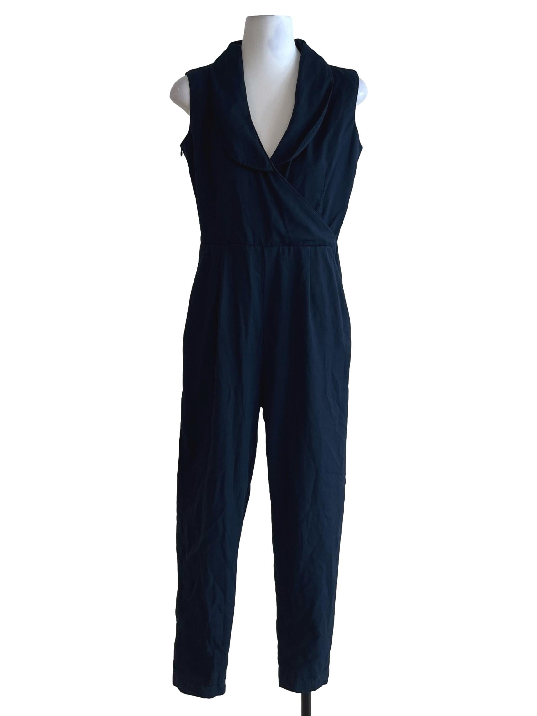 Navy Blue Wing Collar Jumpsuit