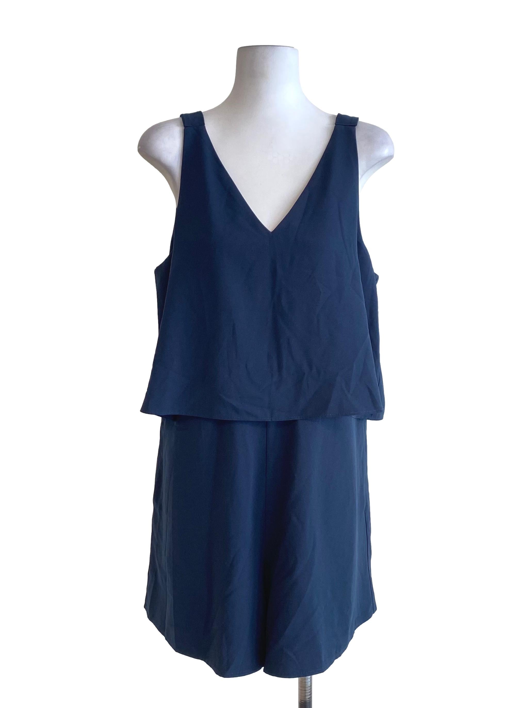 Dark Indigo Blue V-Neck Drape Dress