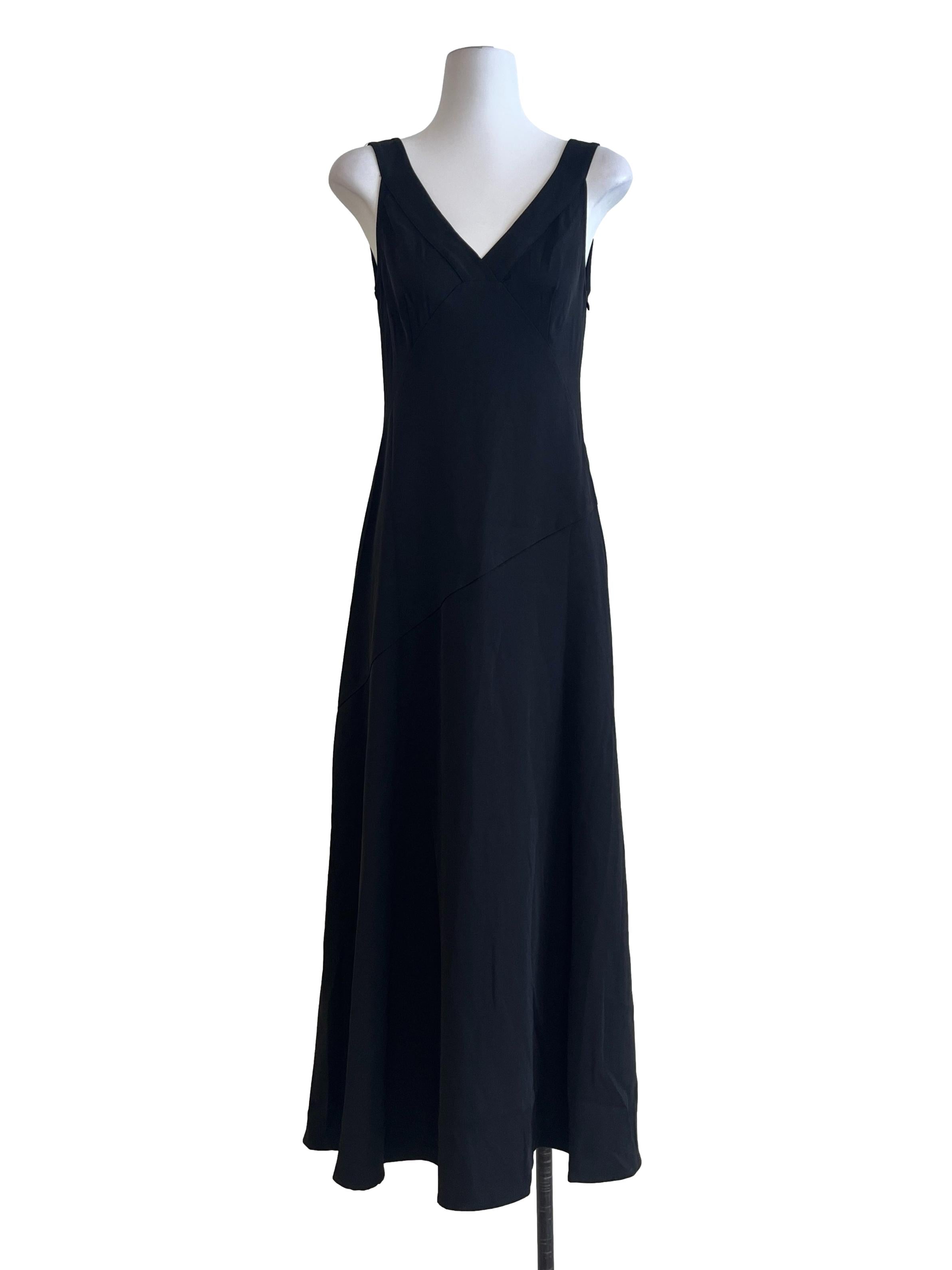 Black V-Neck Asymmetrical Drape Dress OSN