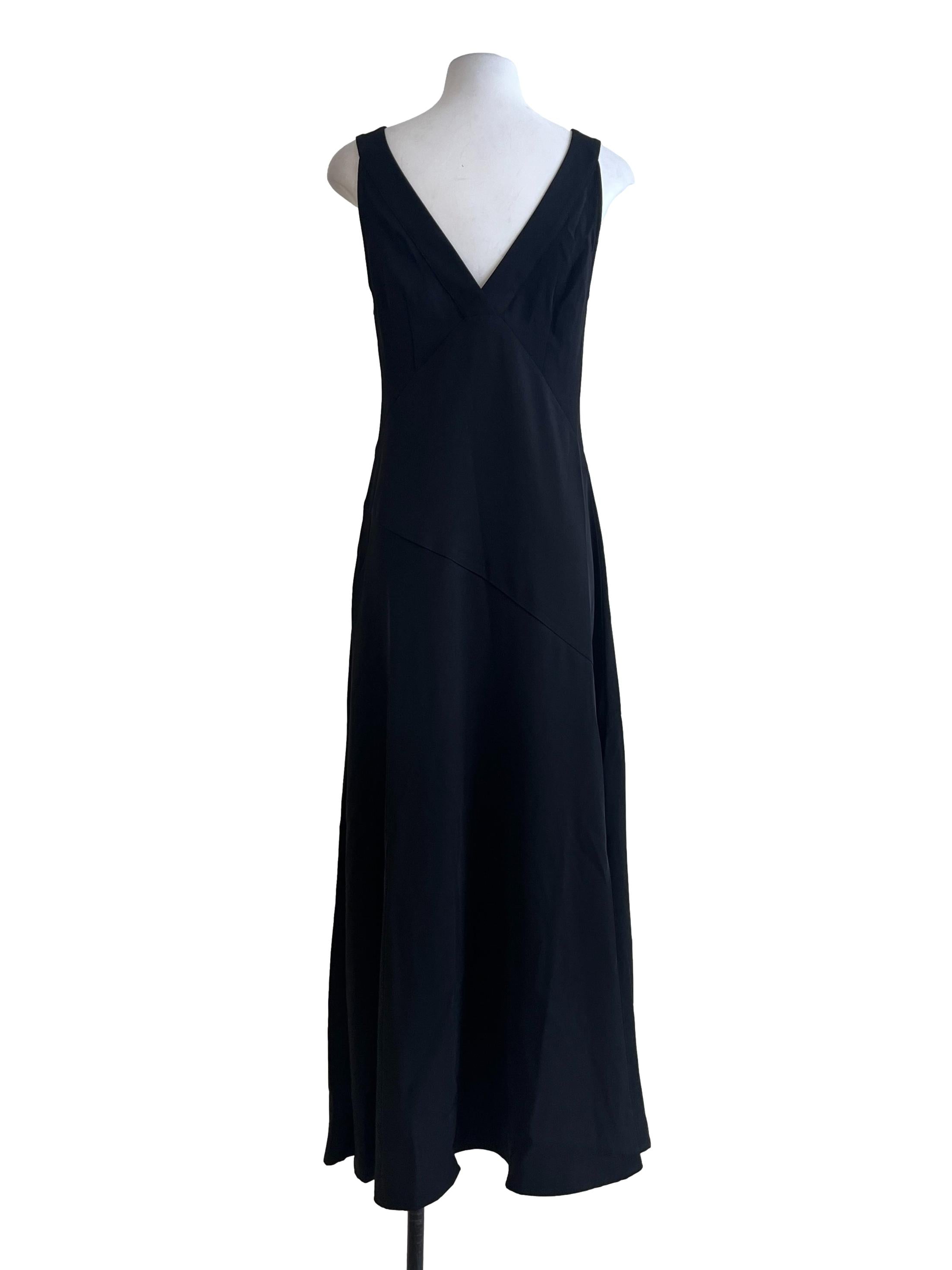 Black V-Neck Asymmetrical Drape Dress OSN