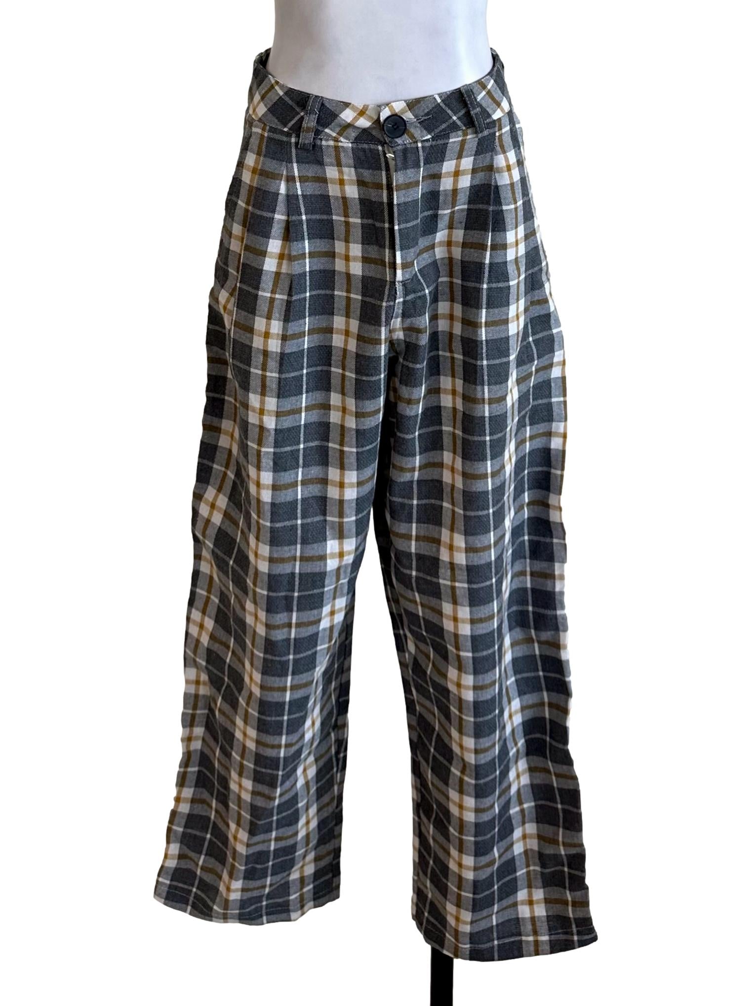 Dark Grey Plaid Pattern Pants TEM