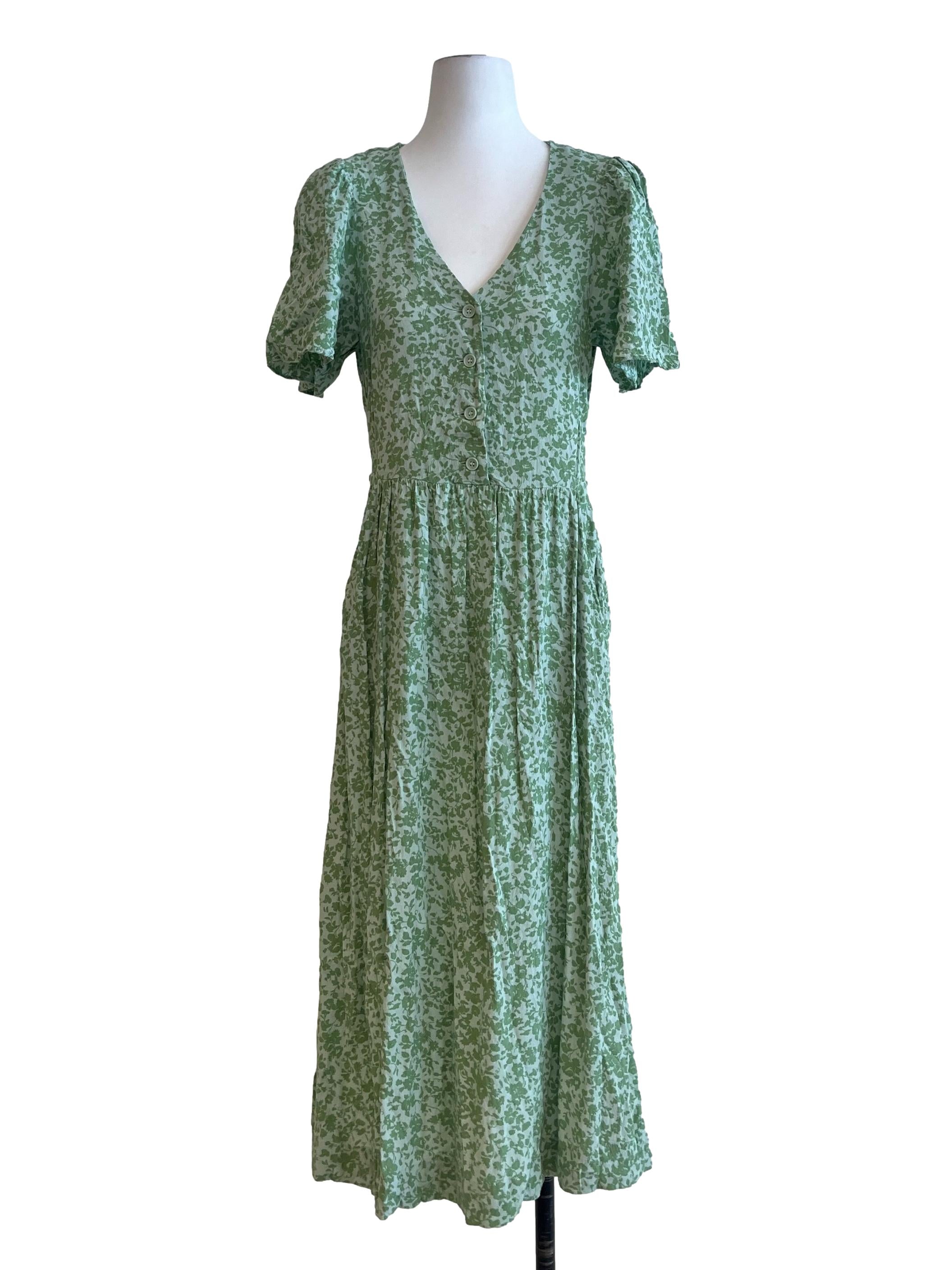 Fern Green V-Neck A-Line Dress
