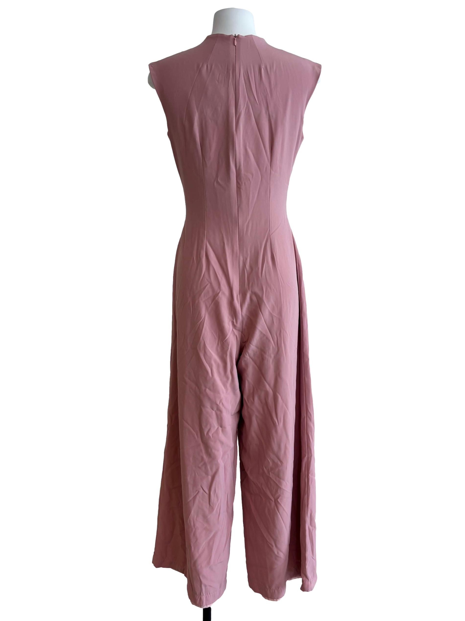 Rose Pink Black Belt Jumpsuit
