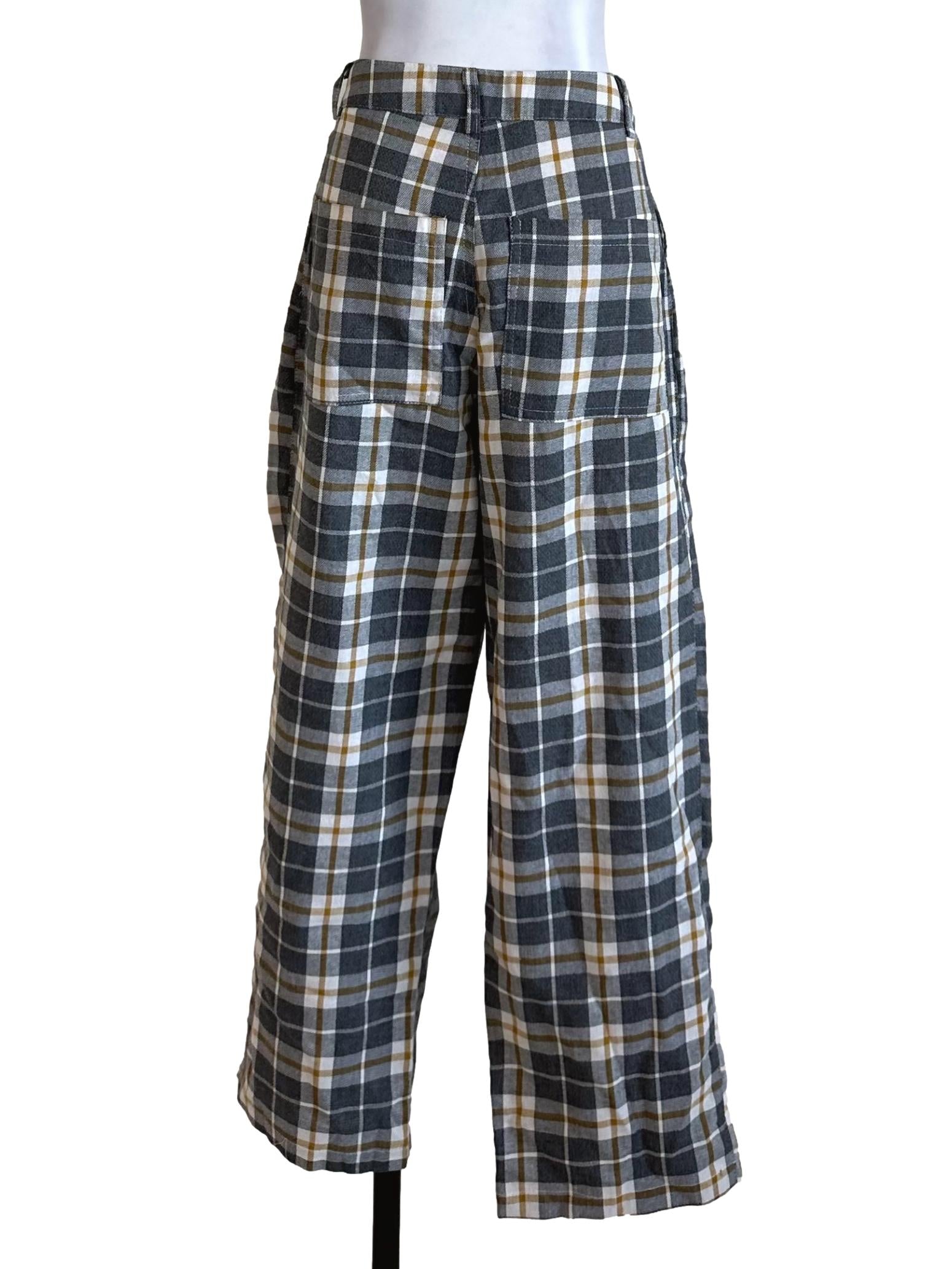 Dark Grey Plaid Pattern Pants TEM