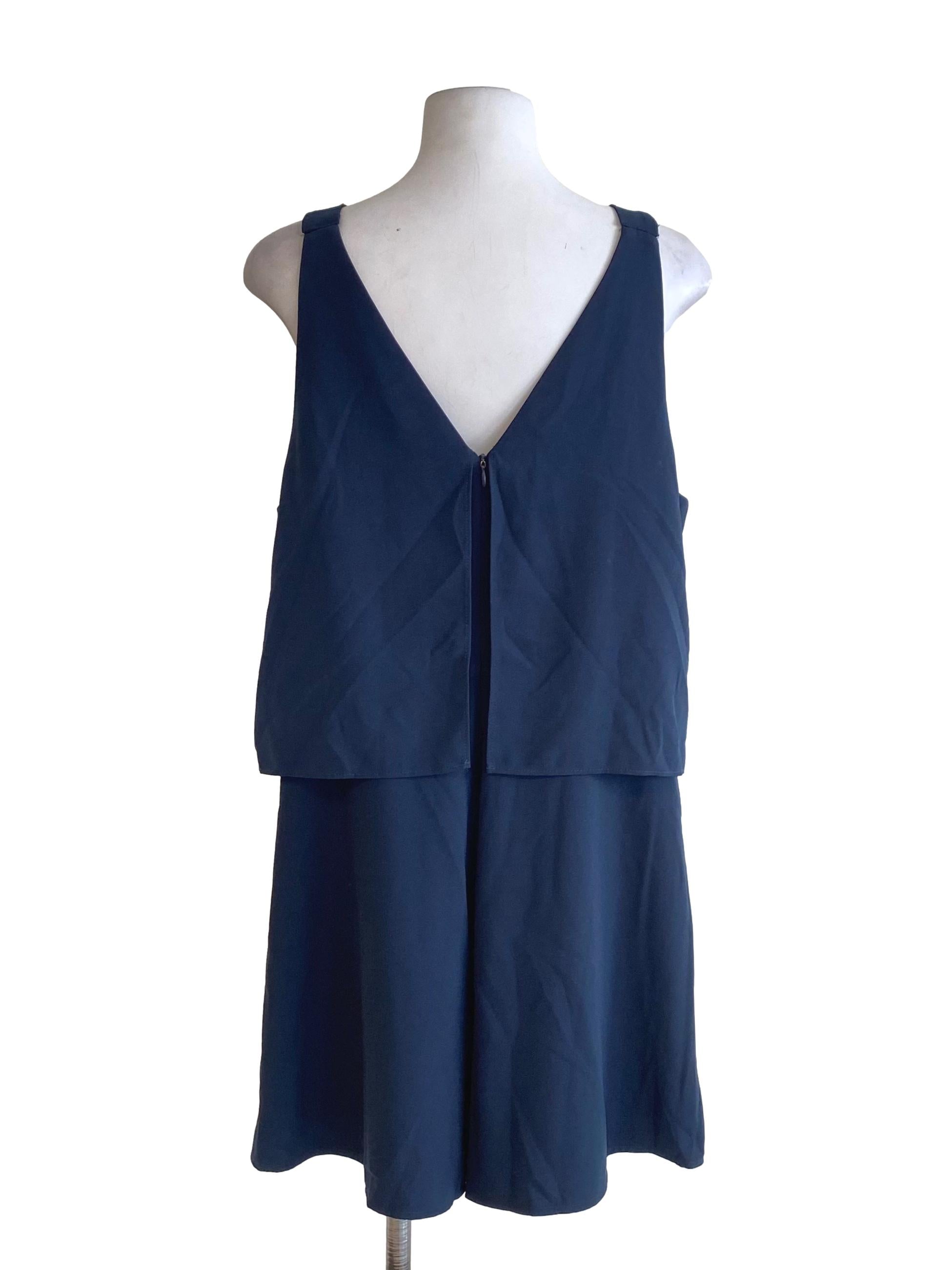 Dark Indigo Blue V-Neck Drape Dress