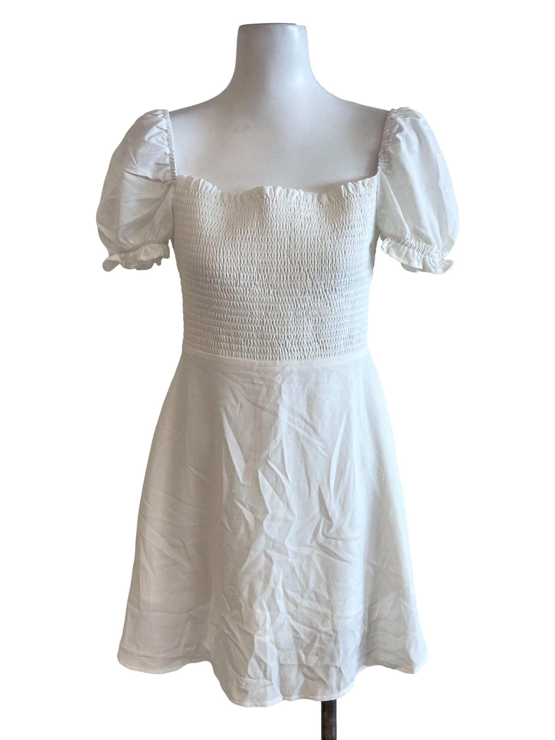 White Shirred A-Line Dress