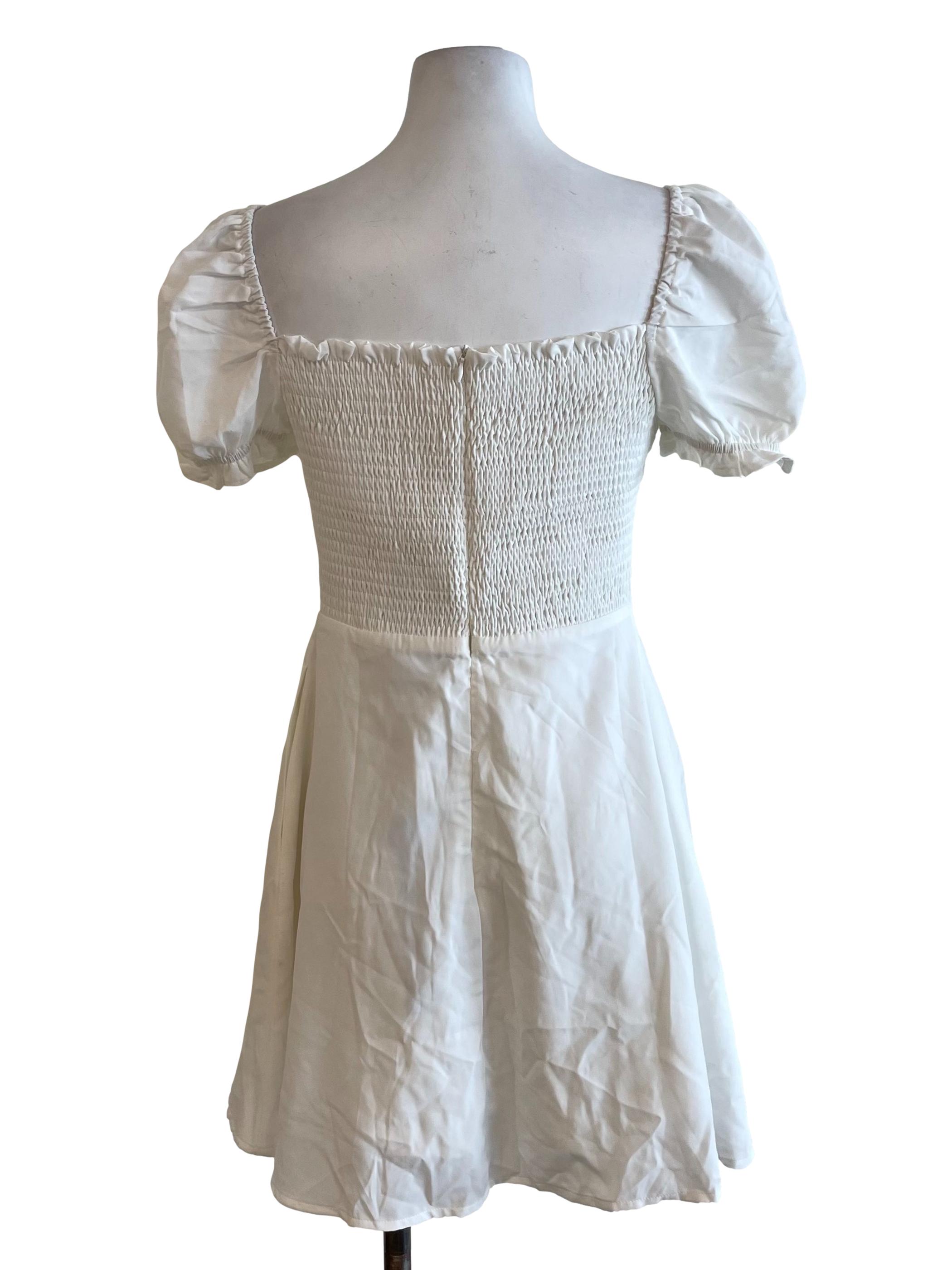 White Shirred A-Line Dress