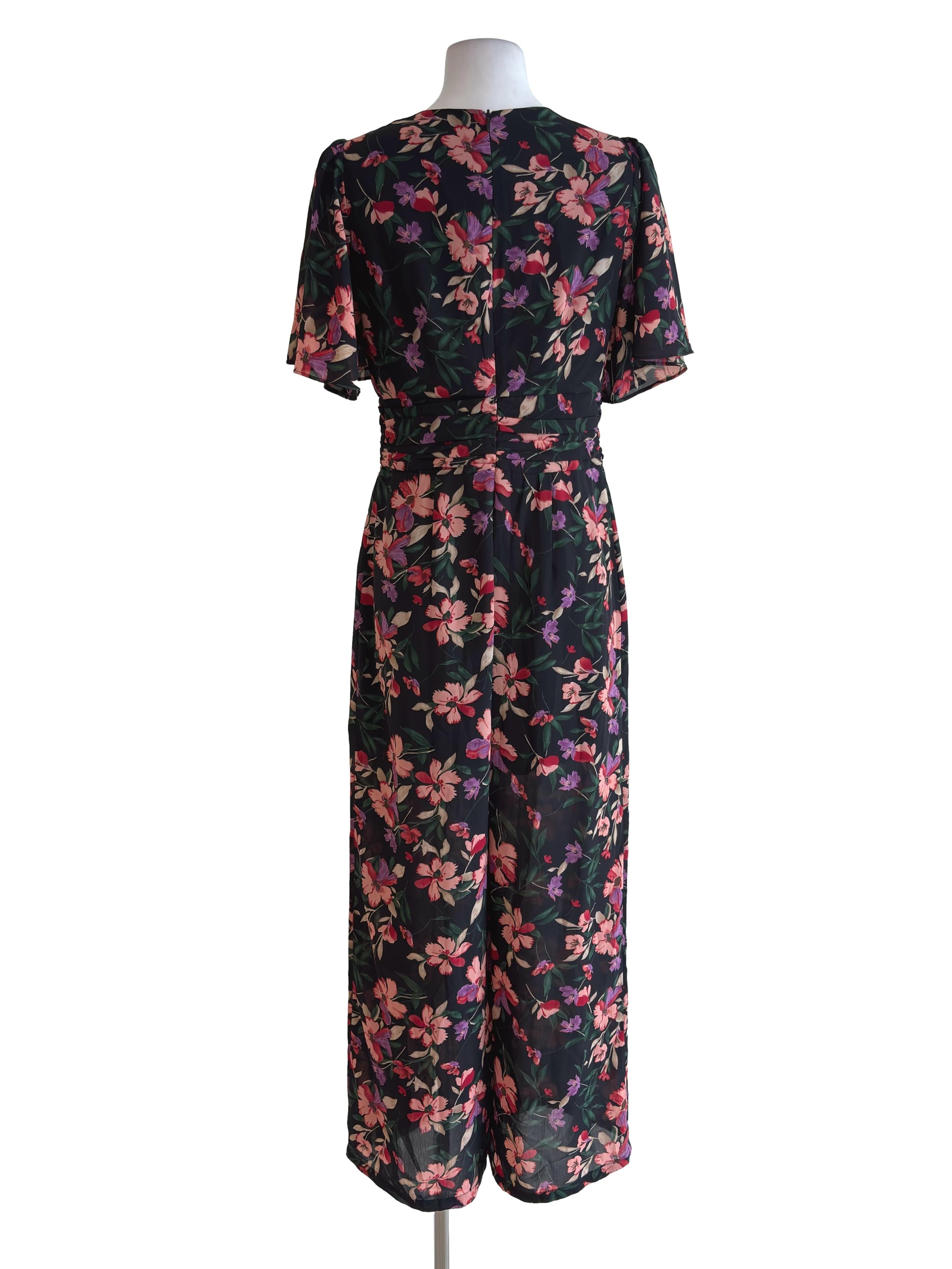 Black Floral V Neck Jumpsuit