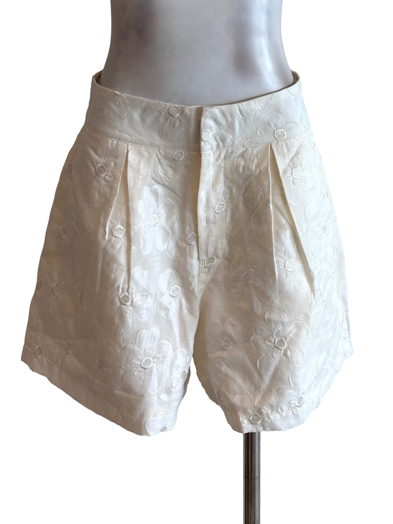 Cream Floral Embroidery Short
