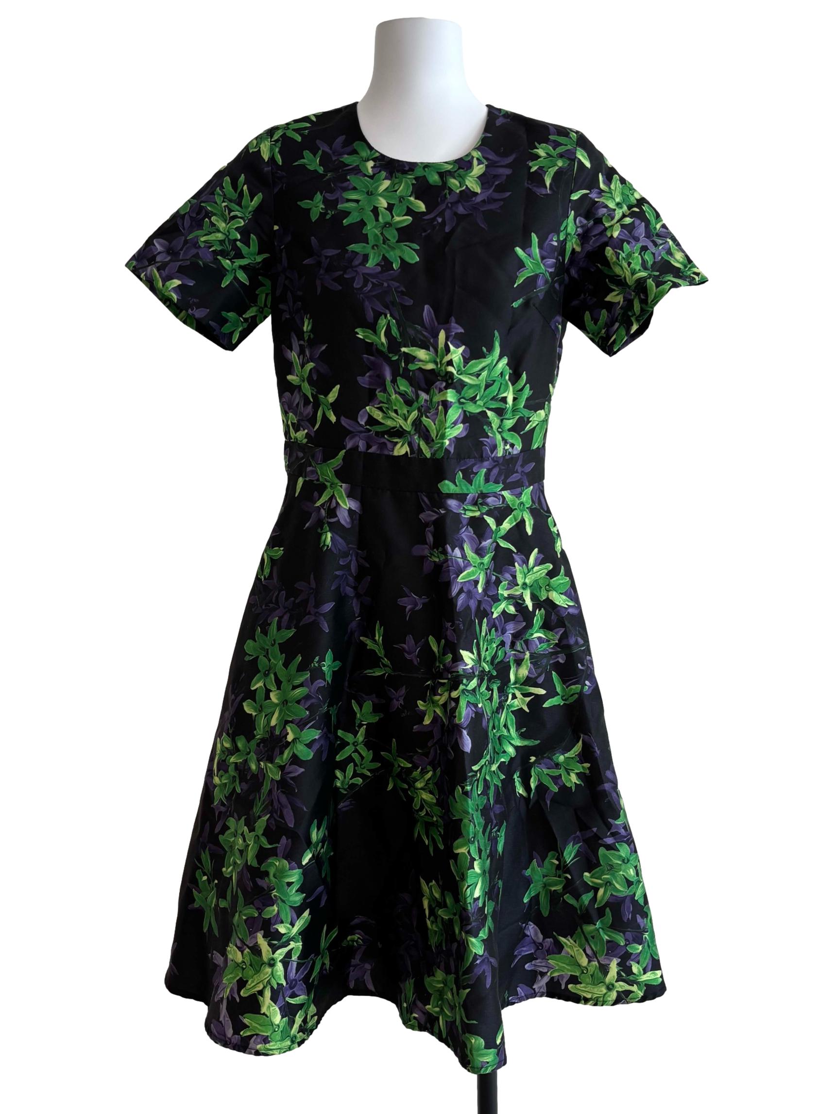 Black Shamrock Green Printed A-Line Dress