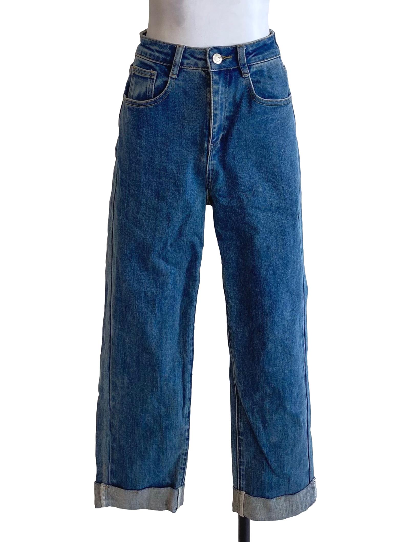 Denim Blue Flip Bottom Jeans