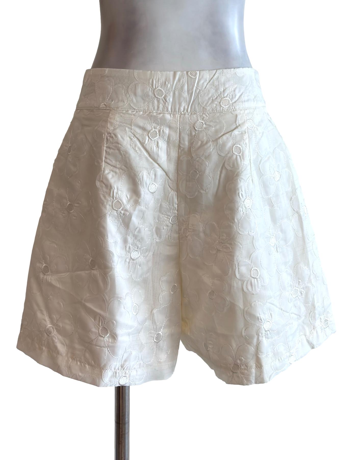 Cream Floral Embroidery Short