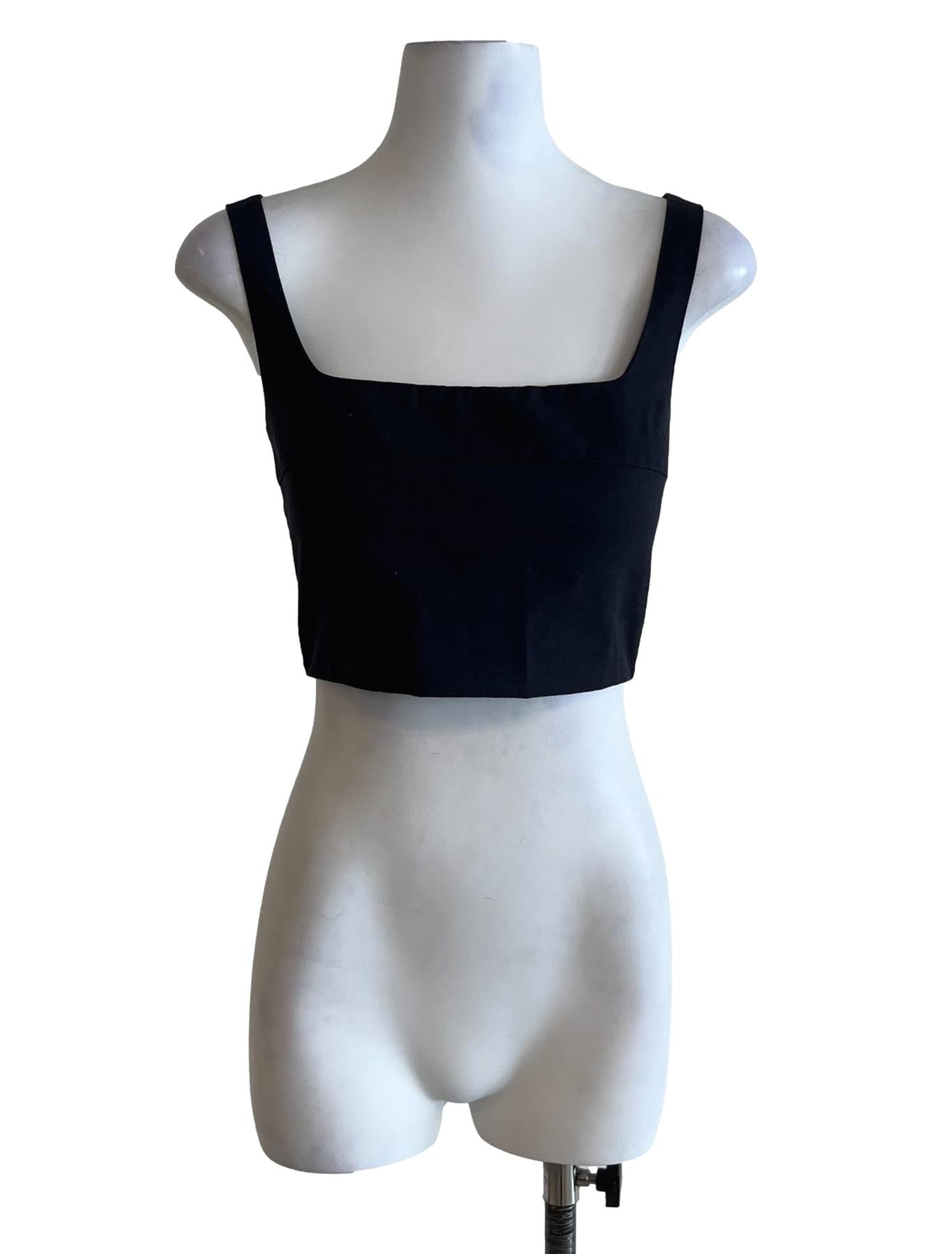 Navy Blue Square Neckline Cropped Sleeveless Top