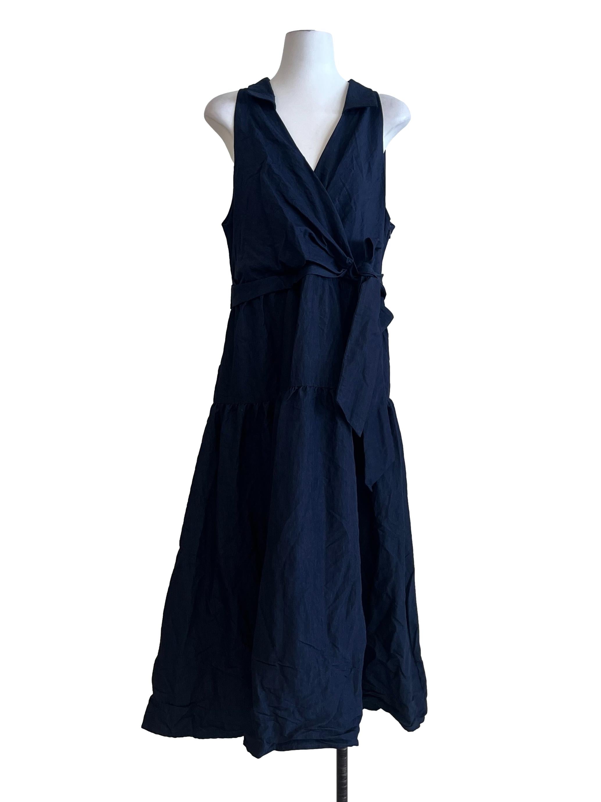 Navy Collared Tiered Midi Dress OSN