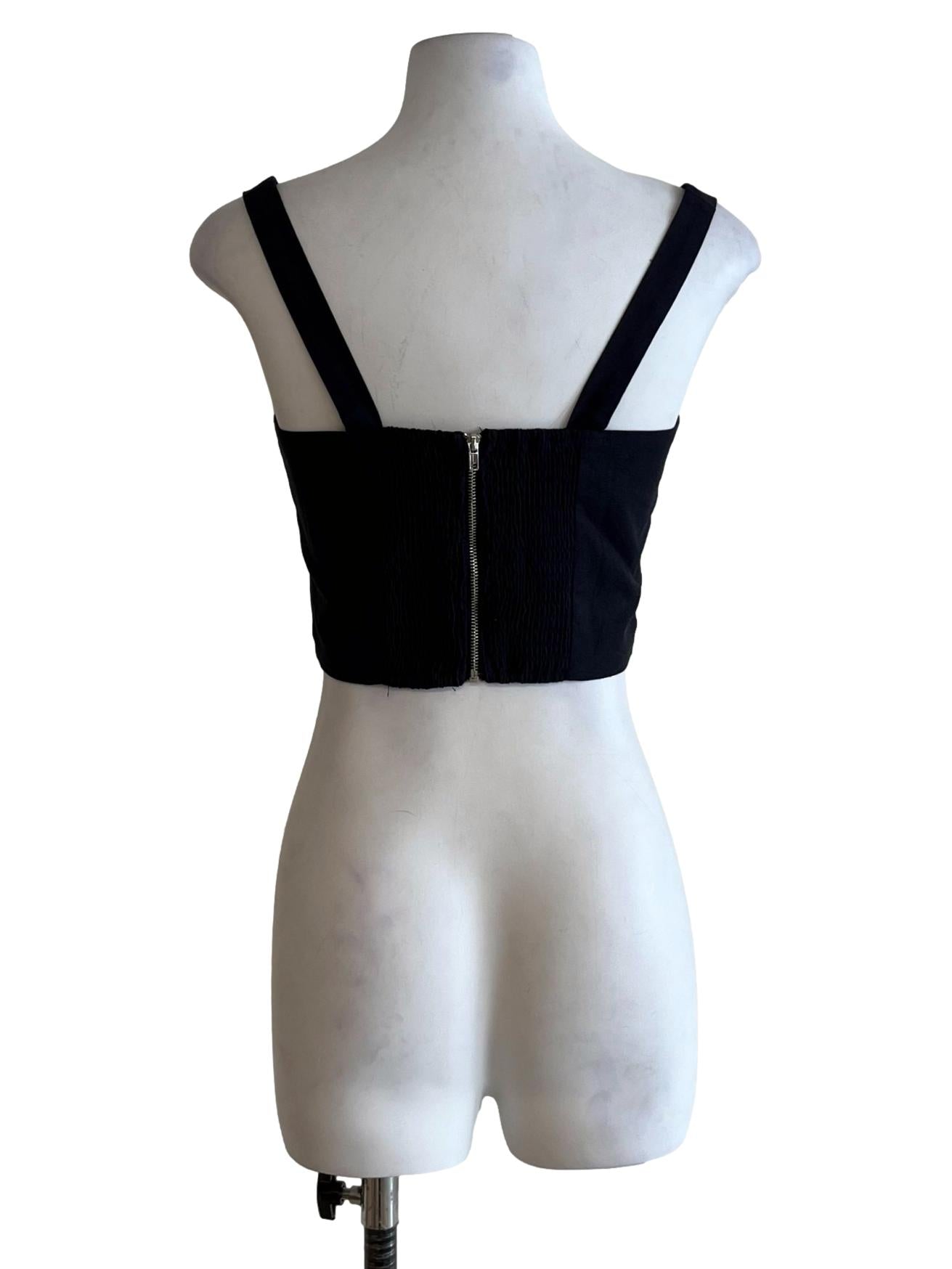 Navy Blue Square Neckline Cropped Sleeveless Top