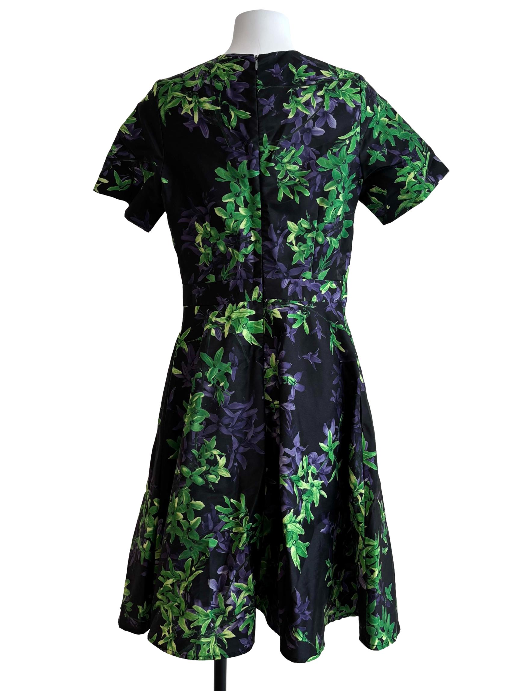 Black Shamrock Green Printed A-Line Dress