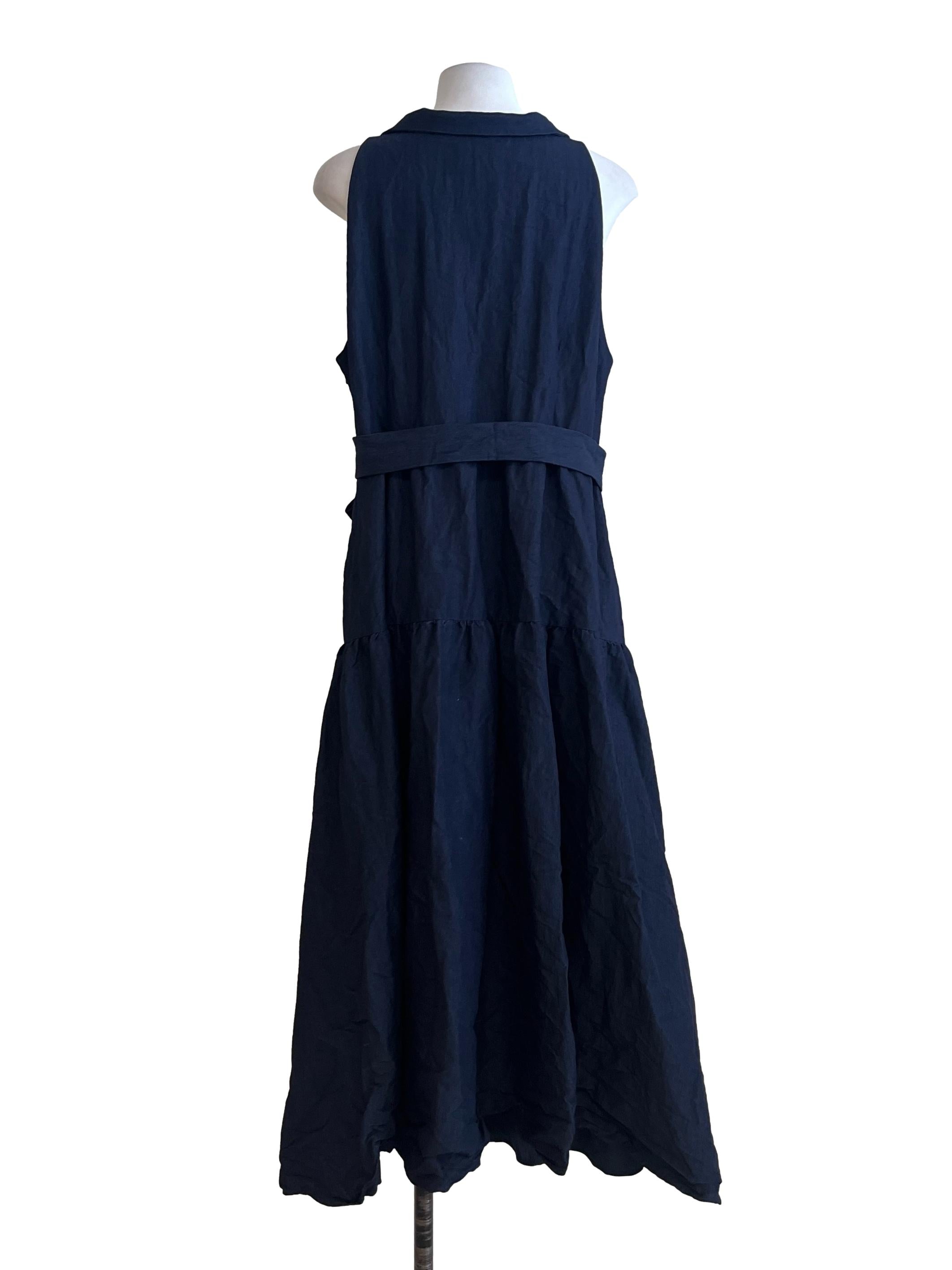 Navy Collared Tiered Midi Dress OSN