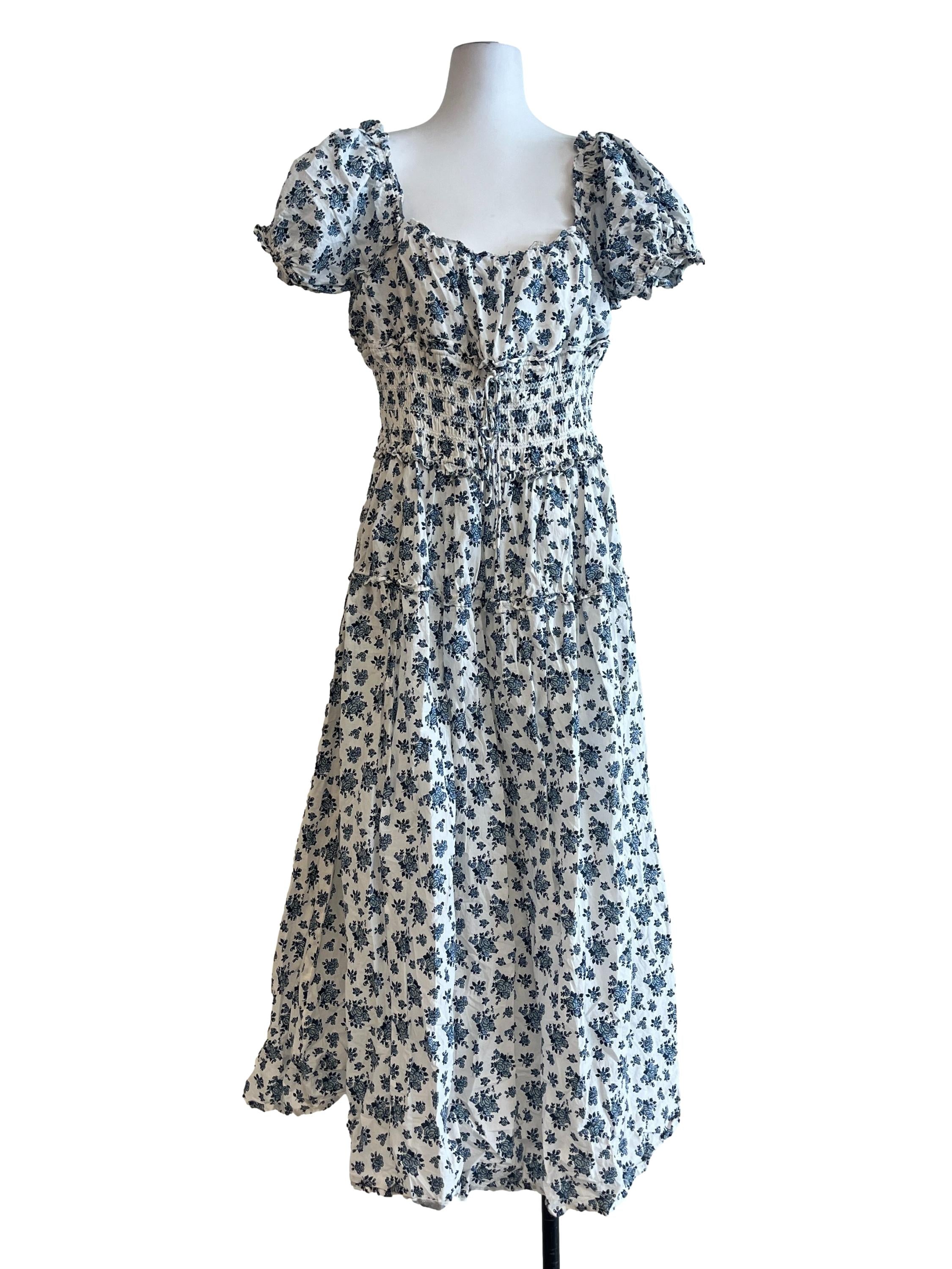 Cotton White Puff Sleeve Empire Dress CM