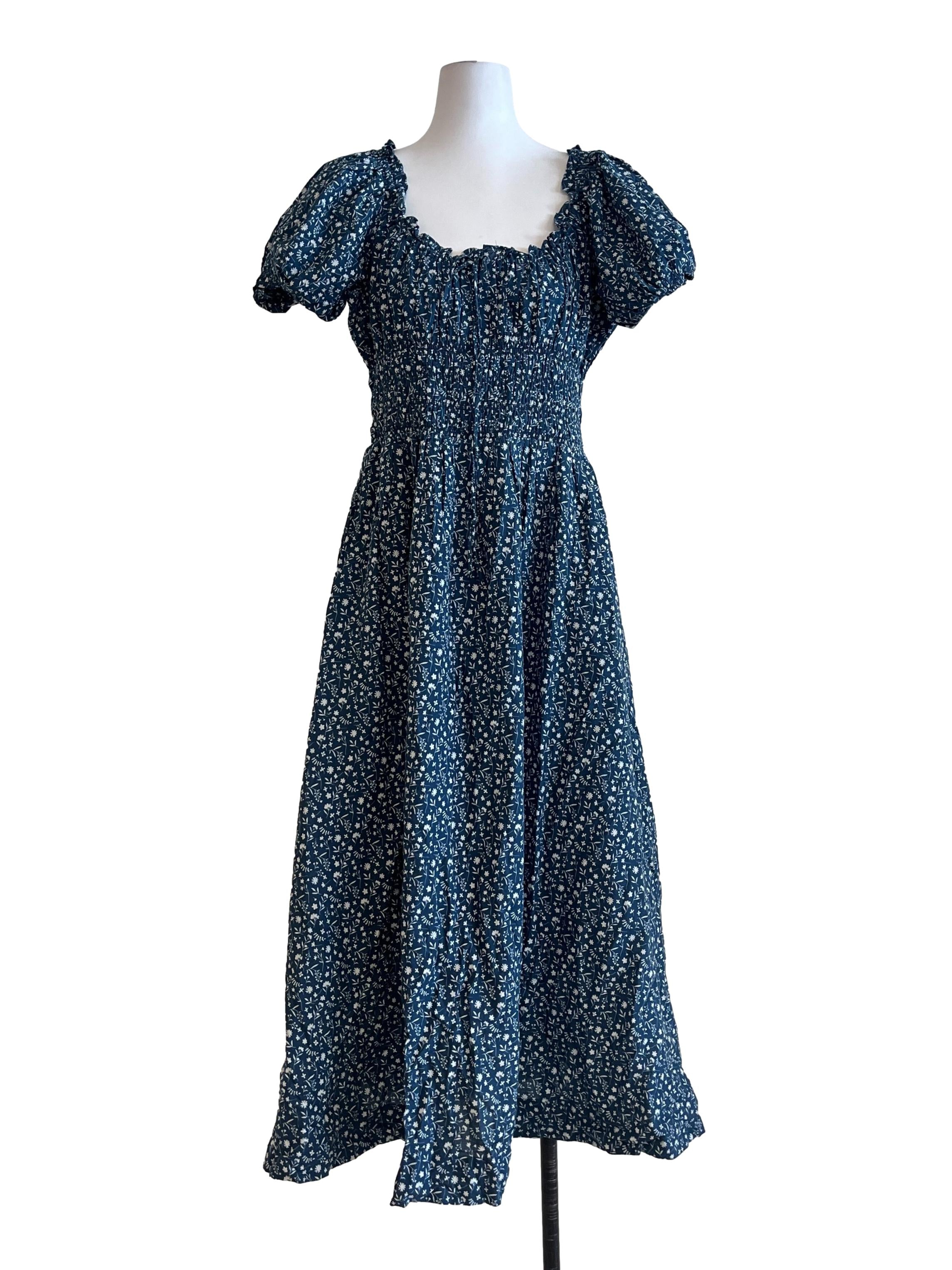 Peacock Blue Puff Sleeve Empire Dress CM