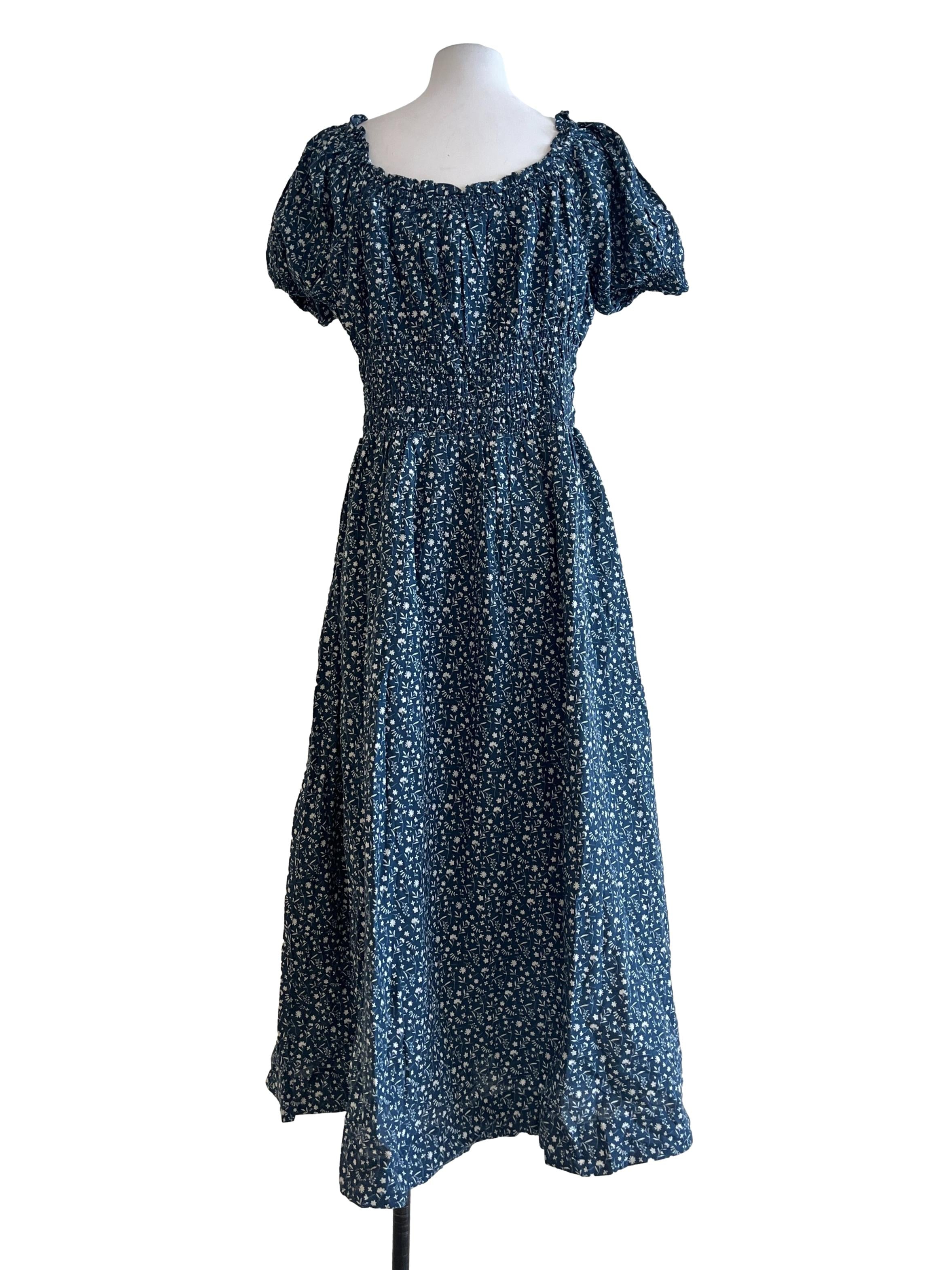 Peacock Blue Puff Sleeve Empire Dress CM