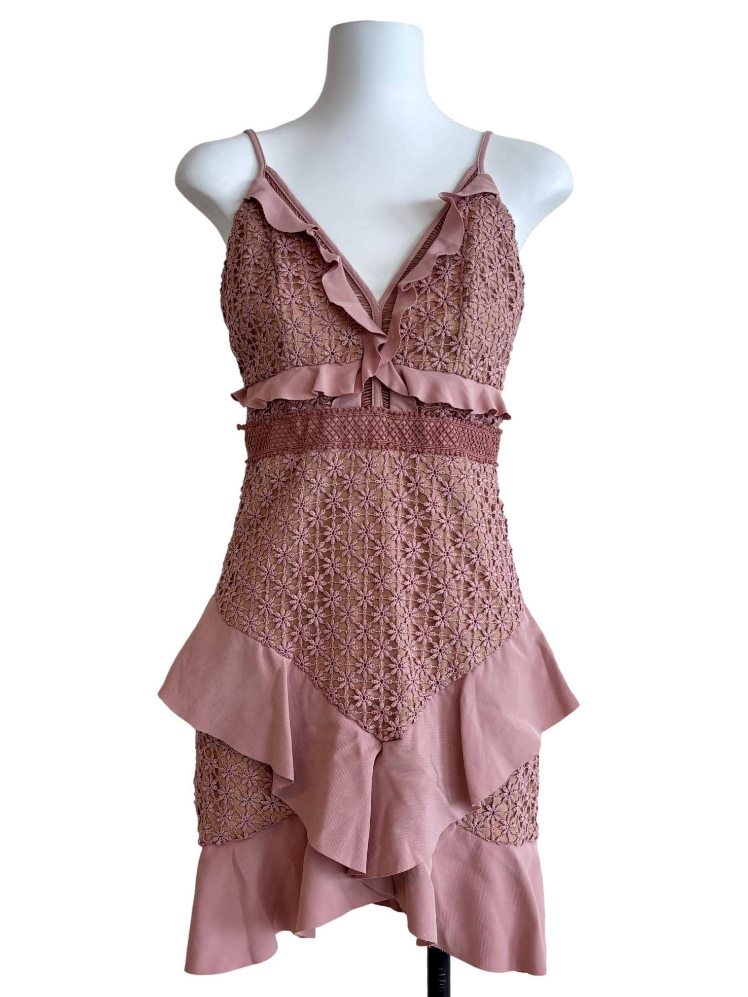 Nude Pink Ruffle Lace Dress