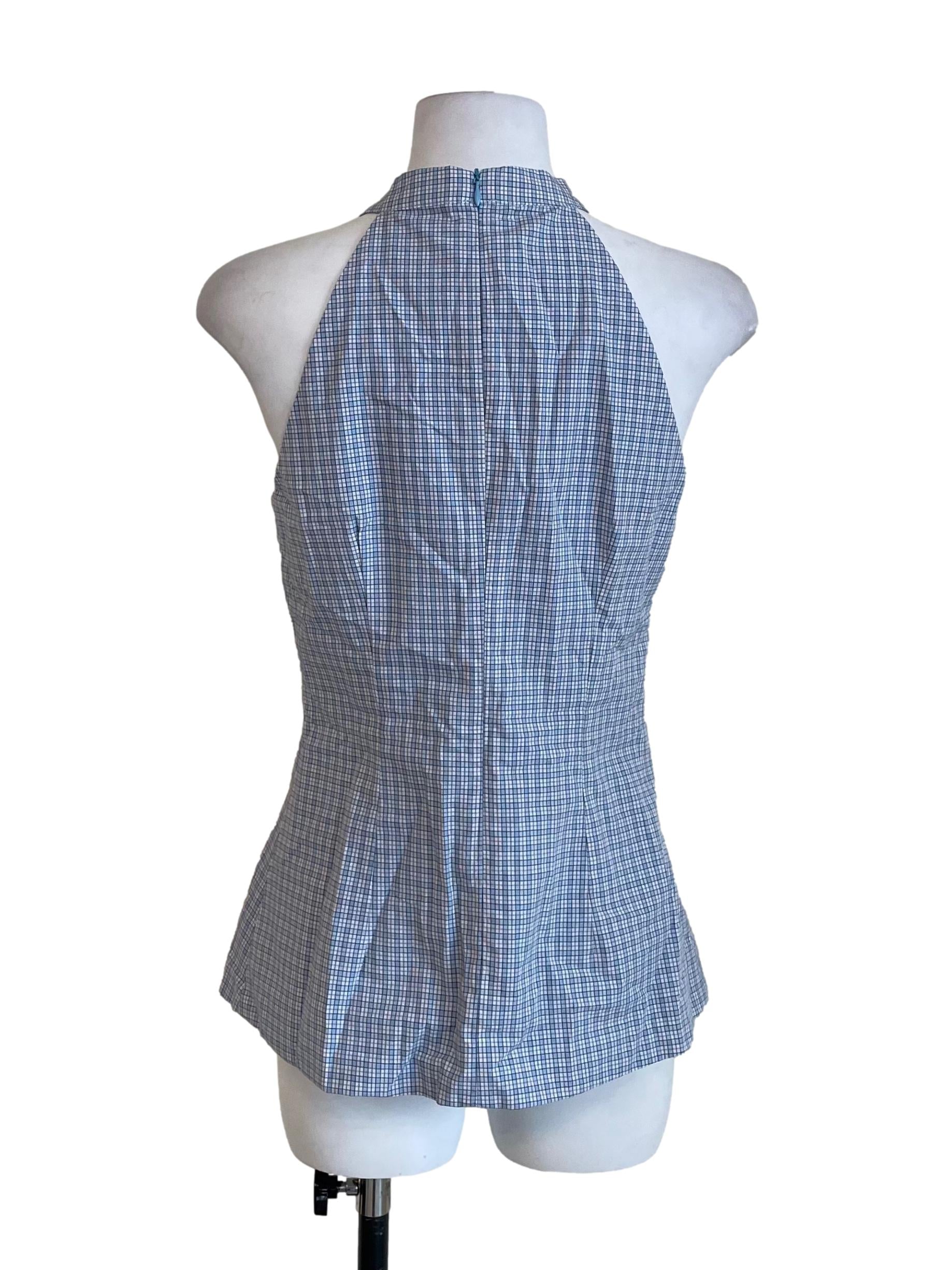Light Blue Plaid Front Knots Mandarin Top