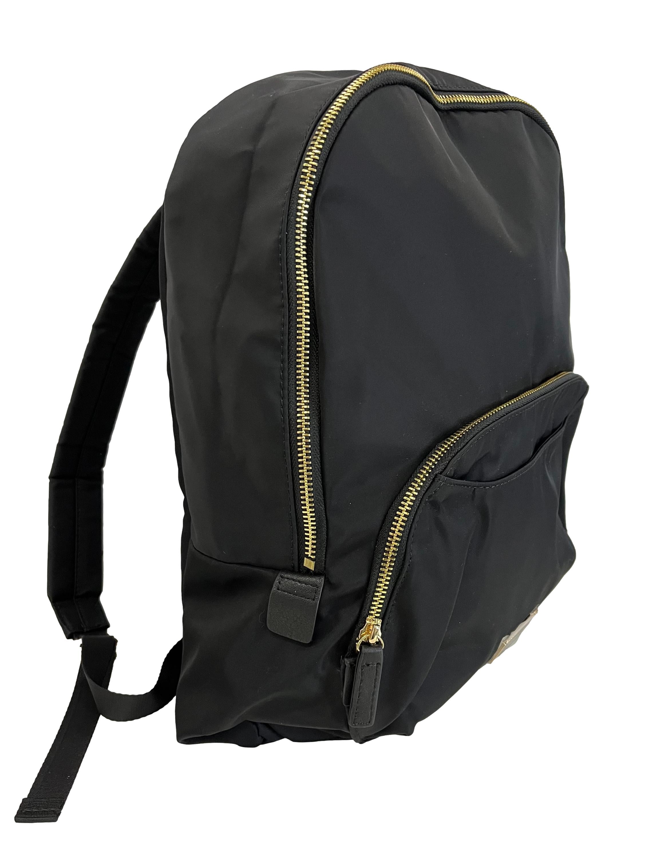 Black Nylon Plain Logo Patch Backpack