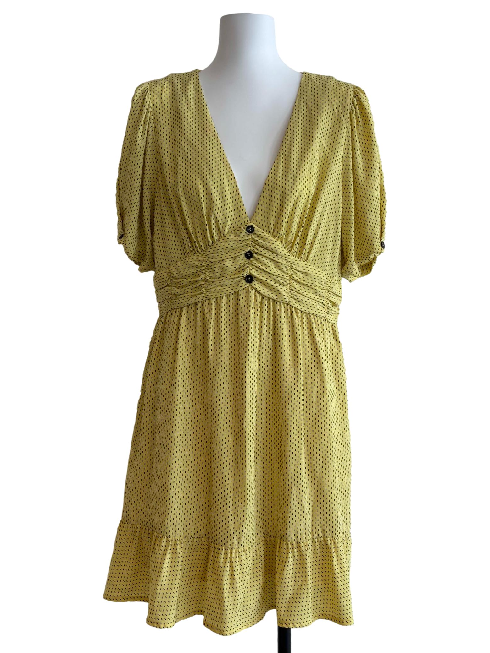 Lemon Yellow Dotted Mini Dress