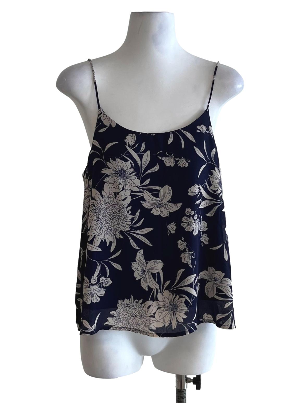 Dark Blue Floral Sleeveless Top