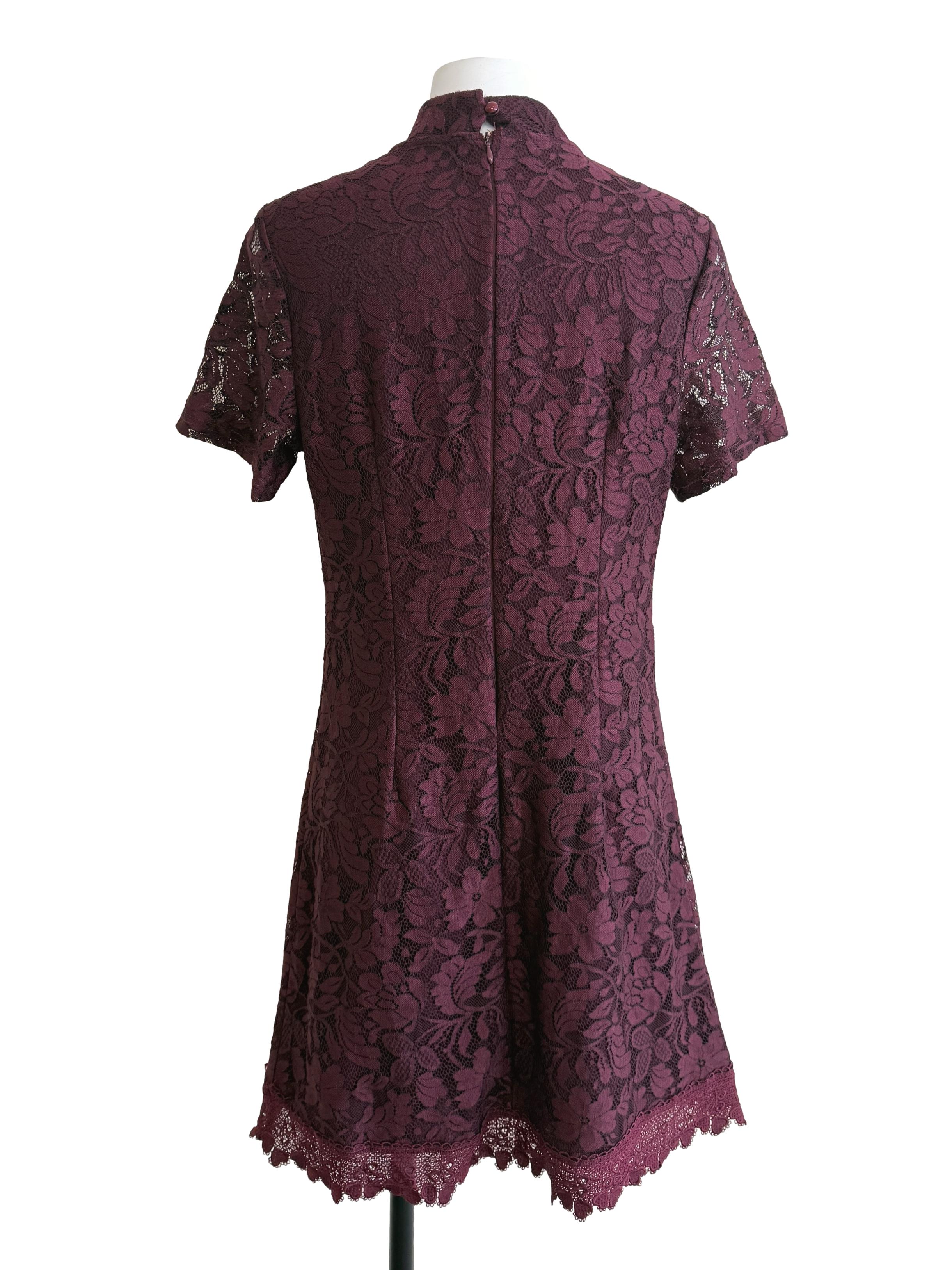 Wine Red Lace Cheongsam Dress